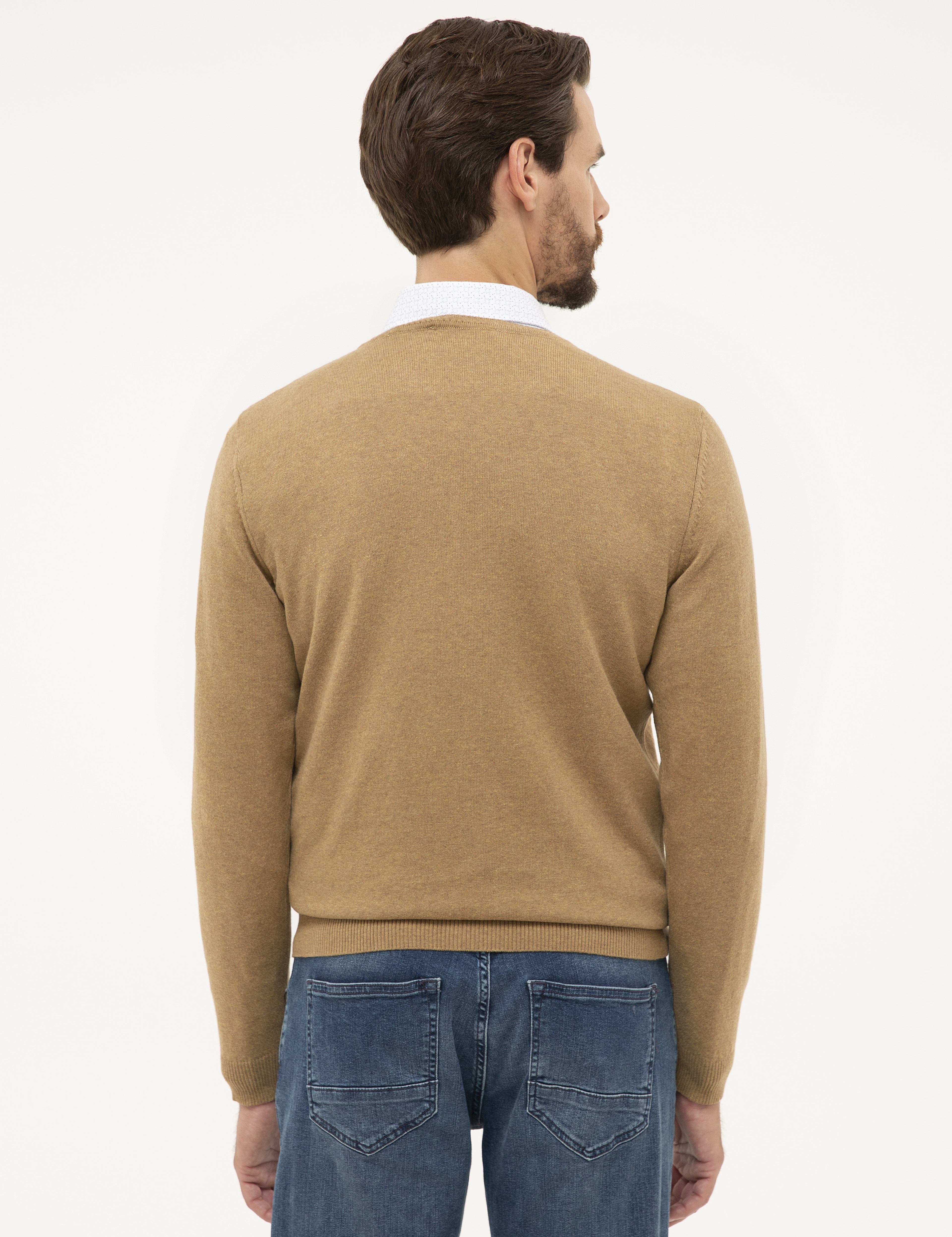 Camel Melanj Slim Fit V Yaka Basic Triko Kazak - Image 4