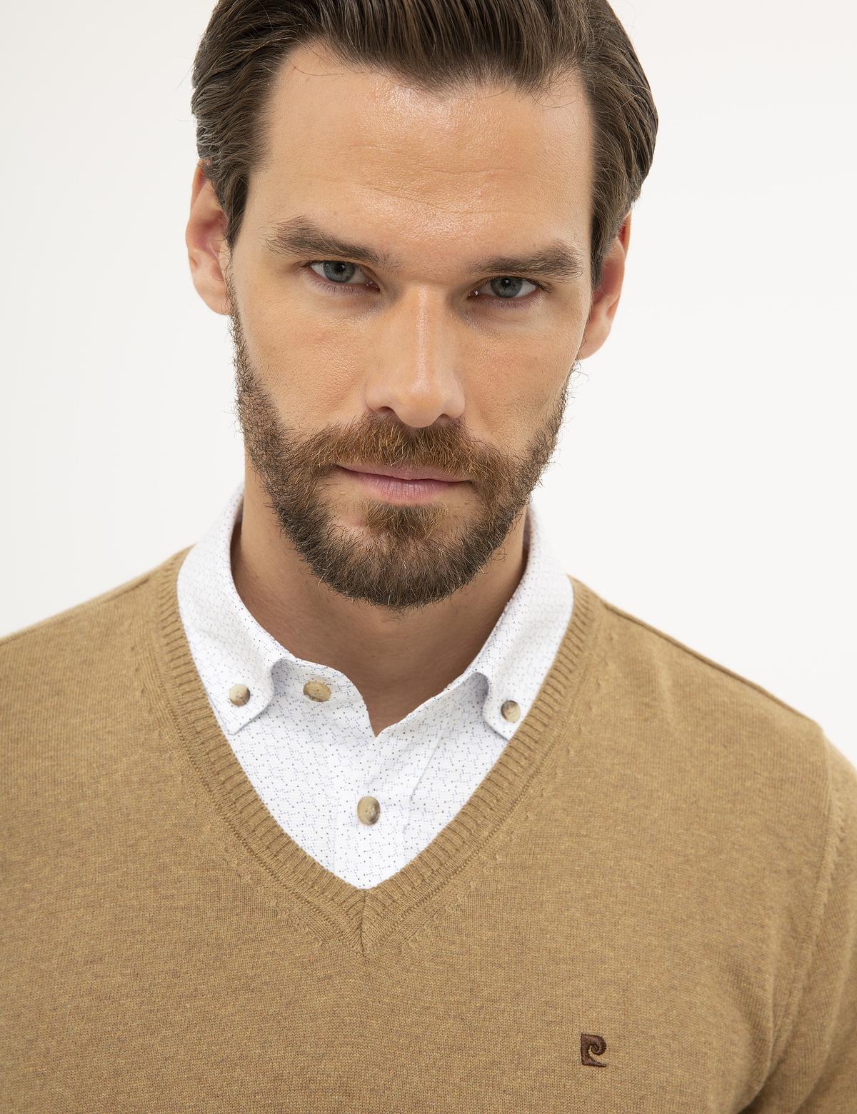 Camel Melanj Slim Fit V Yaka Basic Triko Kazak - 50230806078