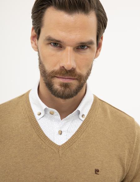 Camel Melanj Slim Fit V Yaka Basic Triko Kazak - 50230806078