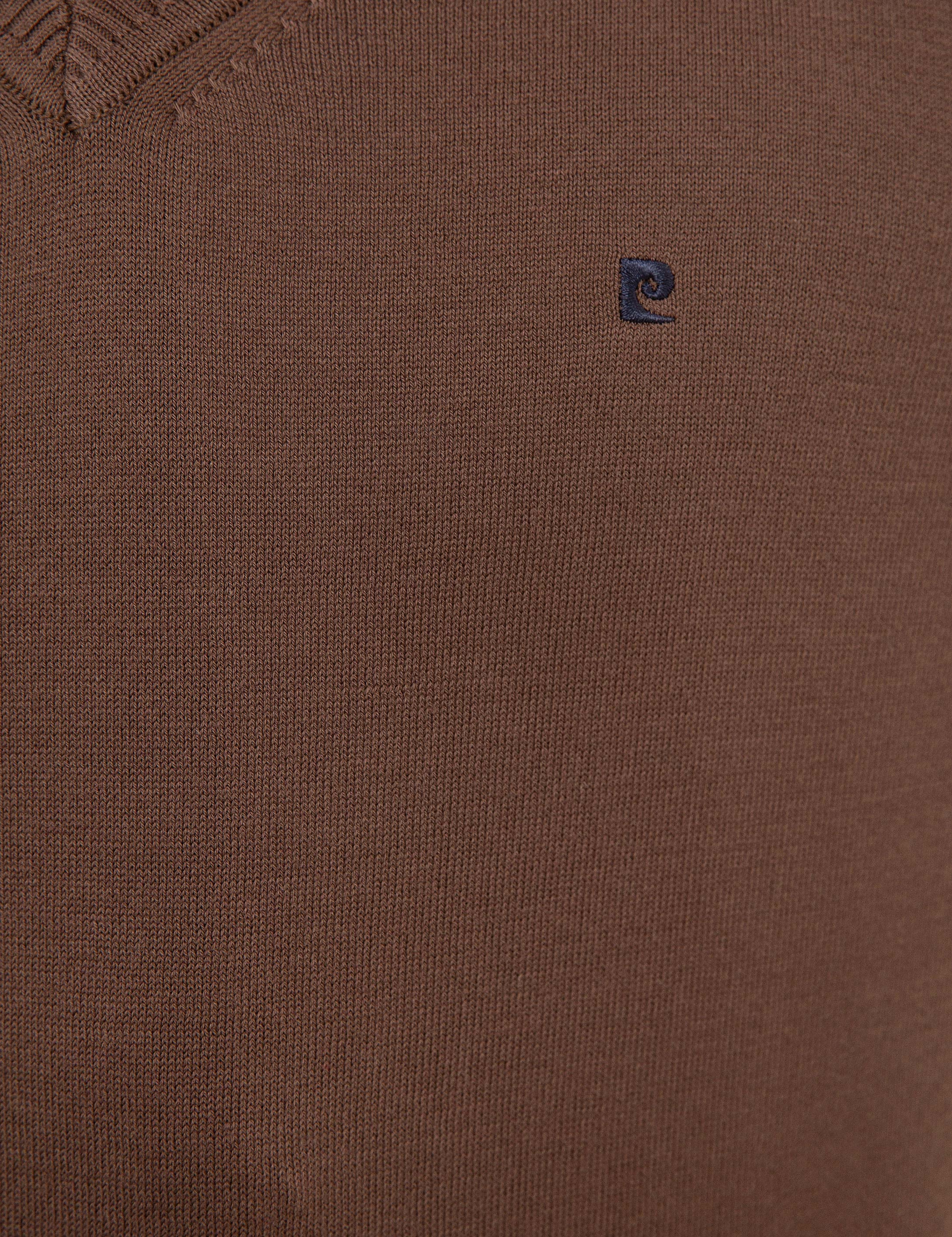 Kahverengi Slim Fit V Yaka Basic Triko Kazak - Image 6