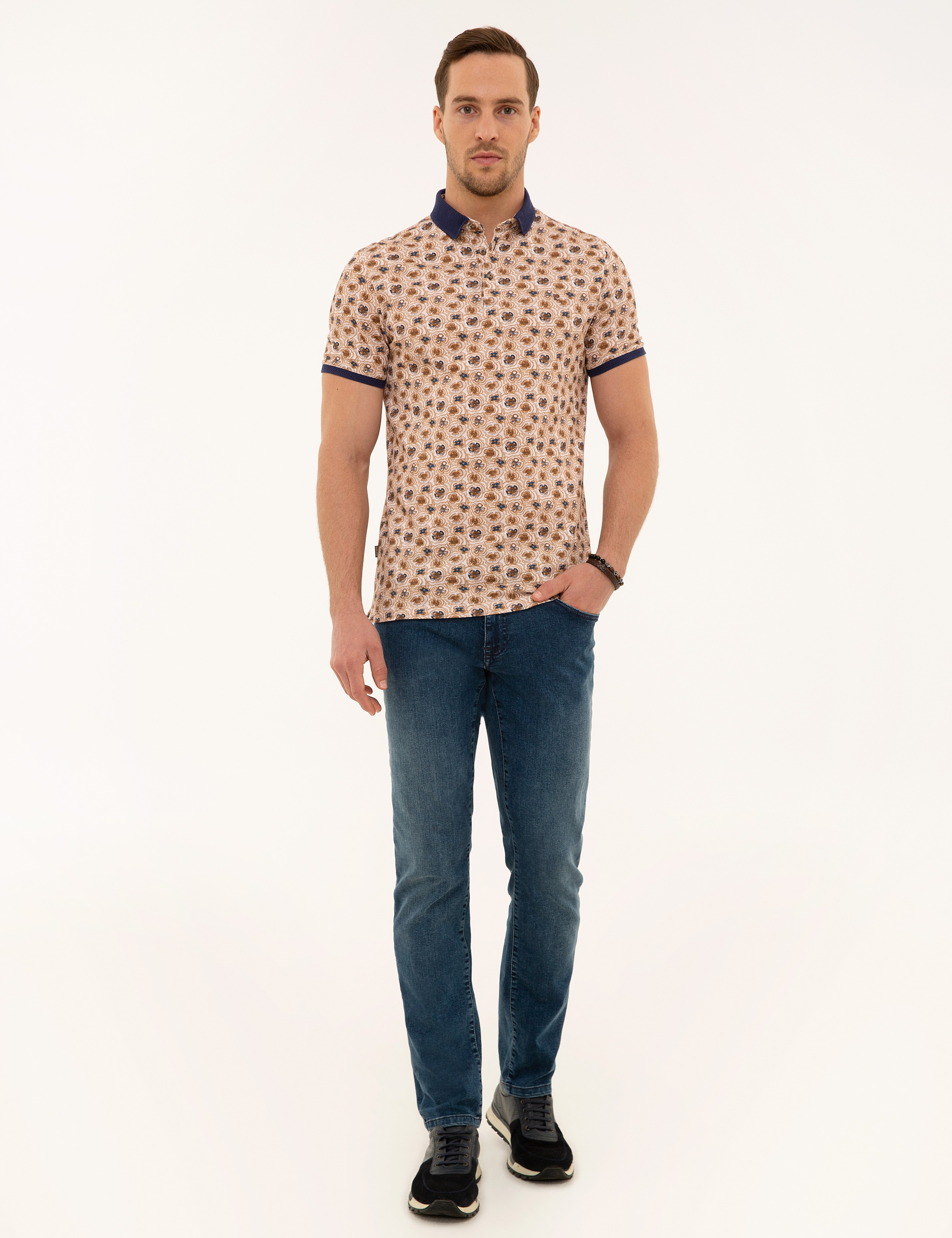 Kahverengi Slim Fit %100 Pamuk Düğmeli Polo Yaka Tişört - Image 4