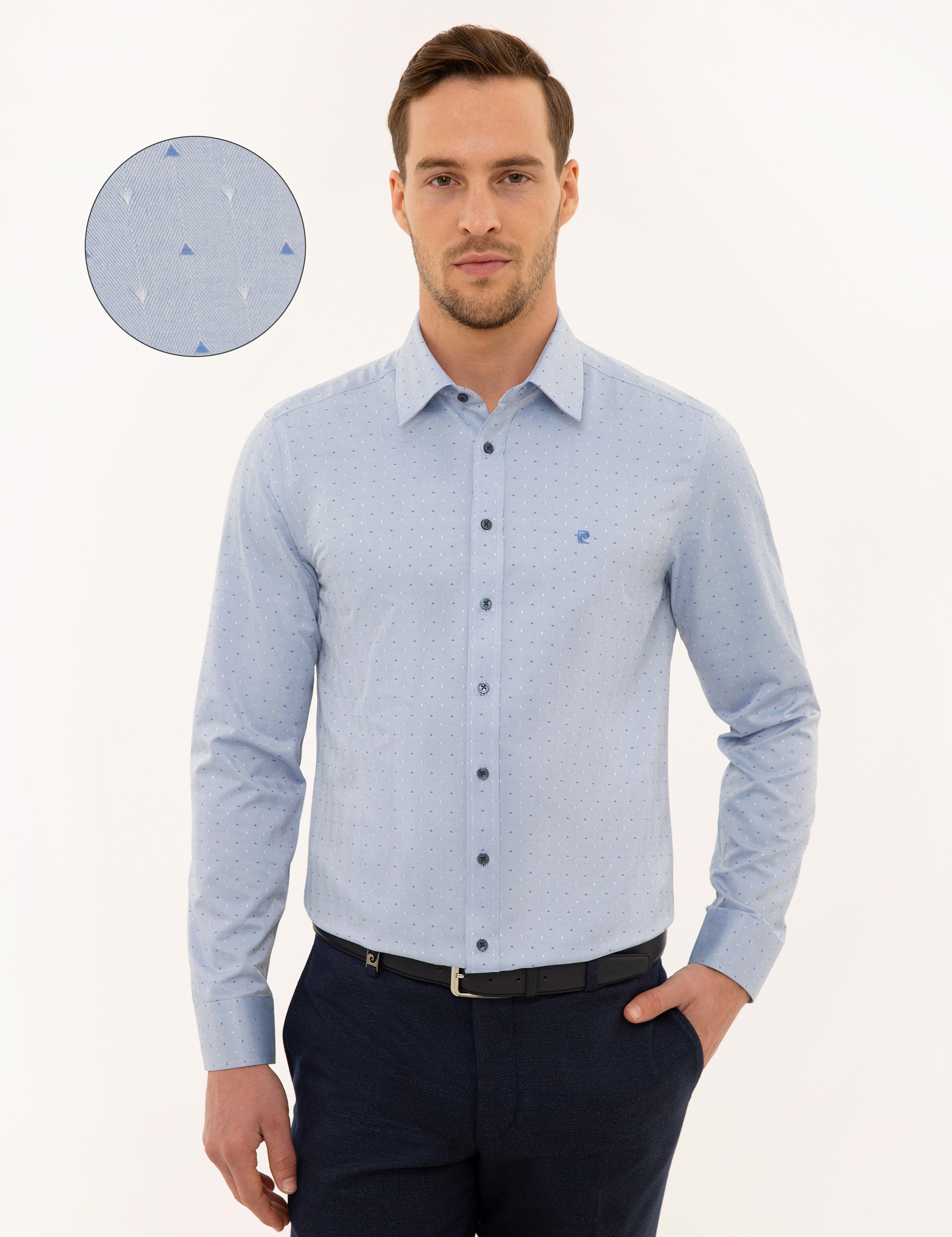 Mavi Slim Fit Armürlü Gömlek - Image 1