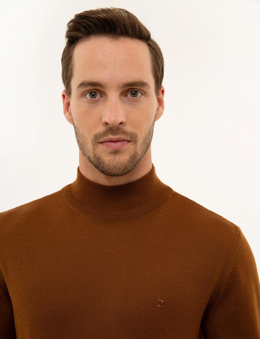 Taba Slim Fit Yarım Balıkçı Basic Triko Kazak