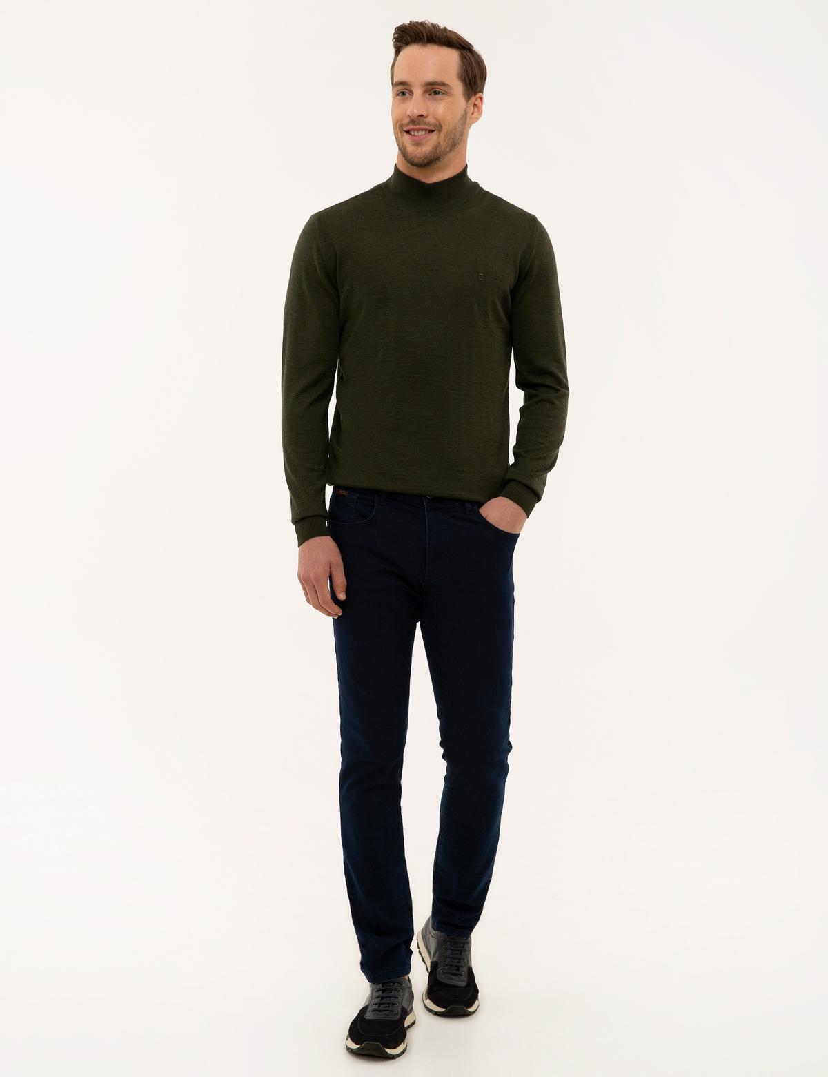 Yeşil Slim Fit Yarım Balıkçı Yaka Yün Karışımlı Basic Triko Kazak - 50228245053