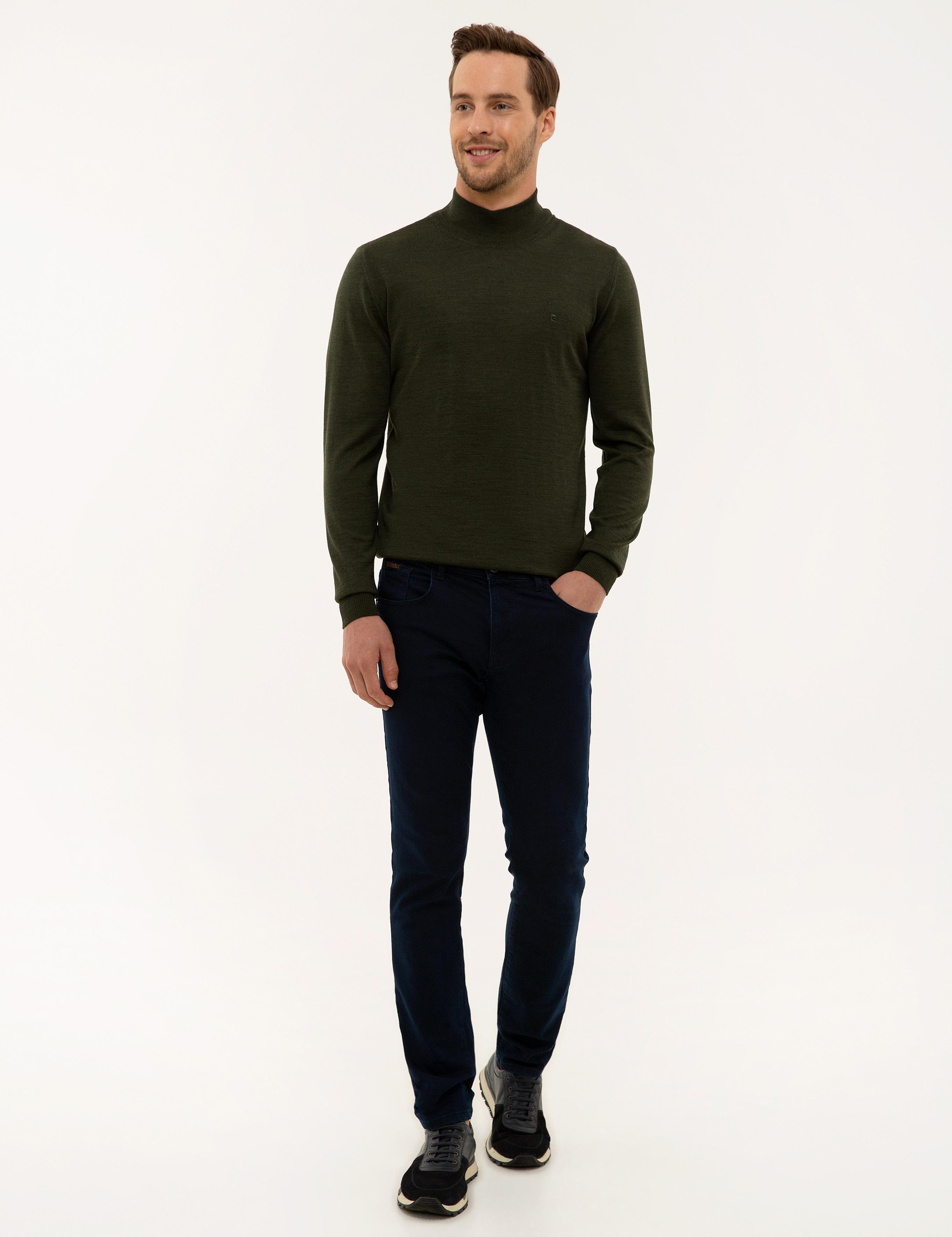 Yeşil Slim Fit Yarım Balıkçı Yaka Yün Karışımlı Basic Triko Kazak