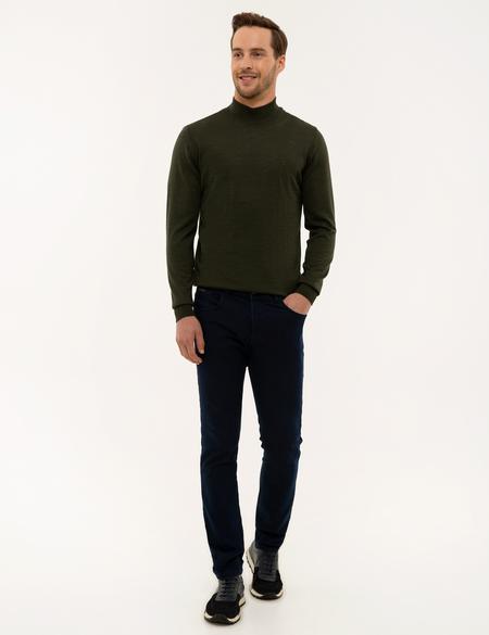 Yeşil Slim Fit Yarım Balıkçı Yaka Yün Karışımlı Basic Triko Kazak - 50228245053