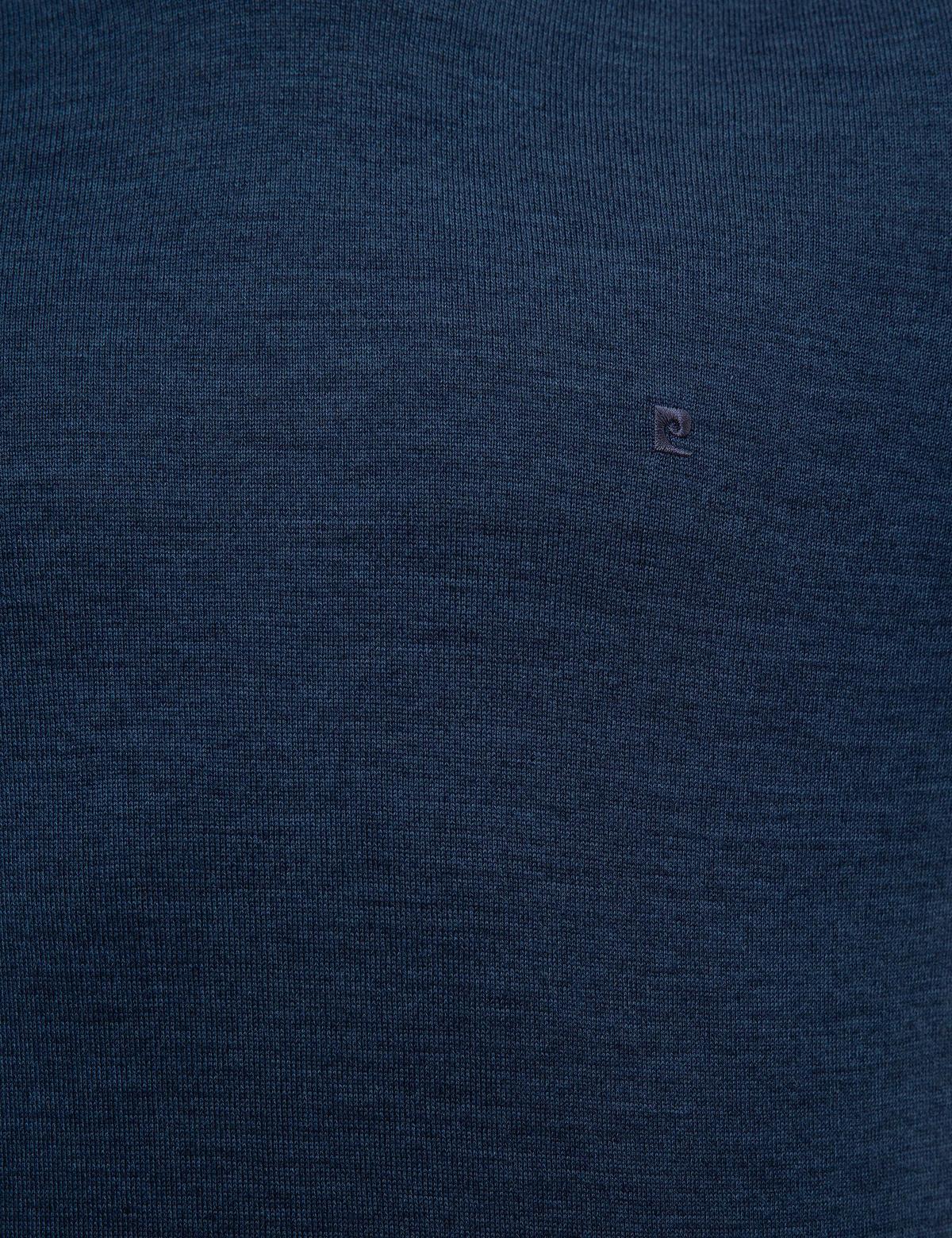 İndigo Mavi Slim Fit Yarım Balıkçı Yaka Basic Triko Kazak - 50228245039