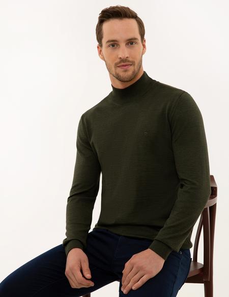 Yeşil Slim Fit Yarım Balıkçı Yaka Yün Karışımlı Basic Triko Kazak - 50228245053