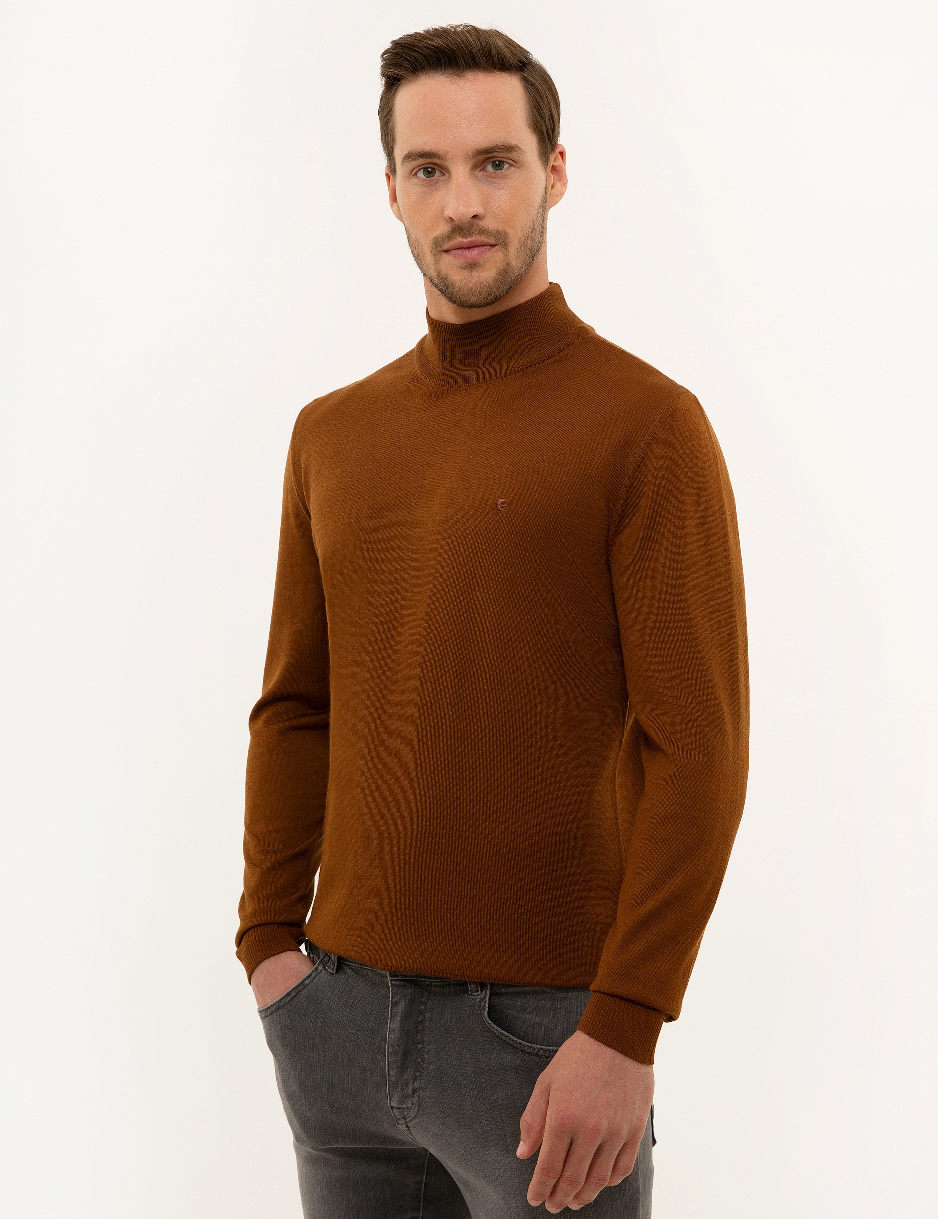 Taba Slim Fit Yarım Balıkçı Basic Triko Kazak