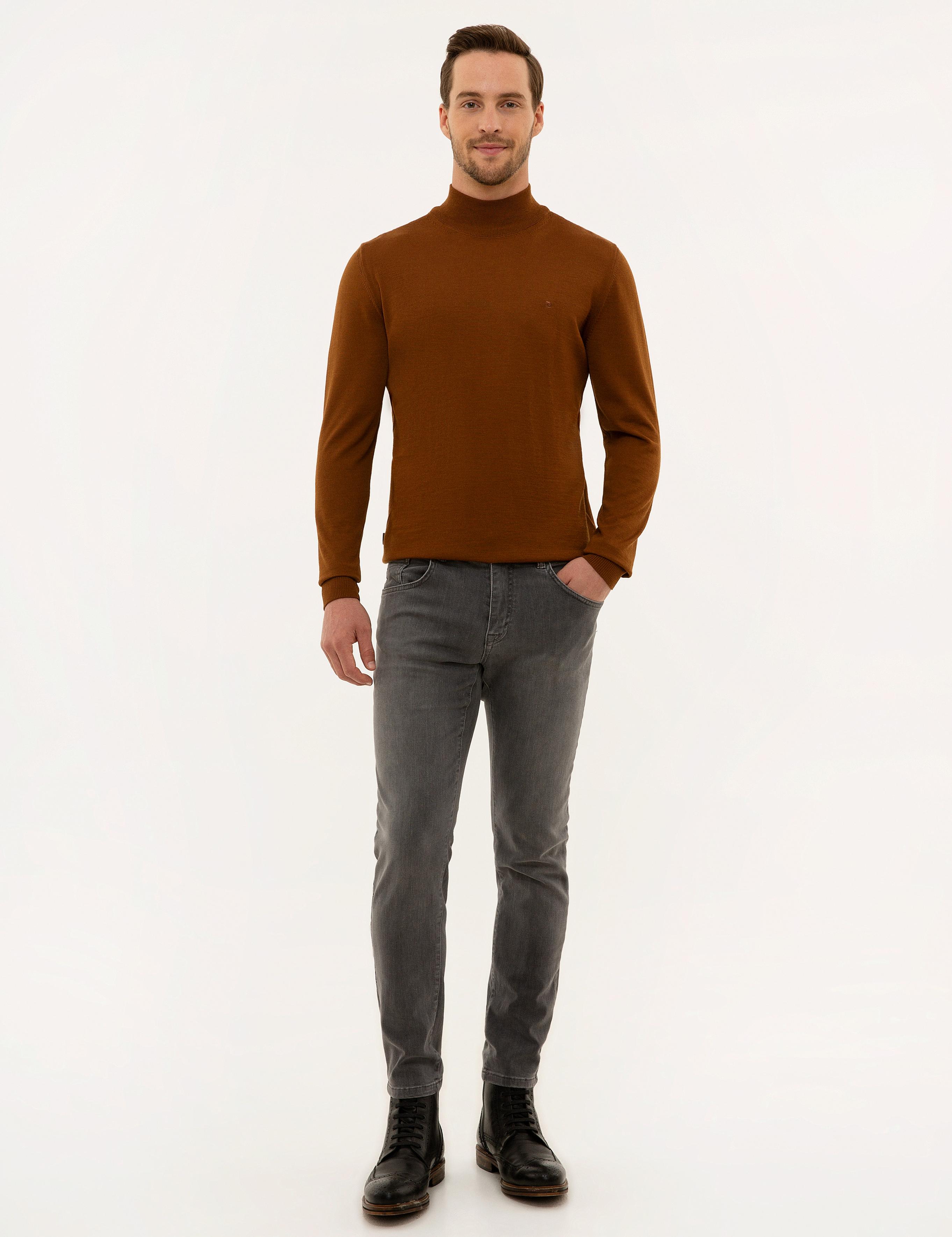 Taba Slim Fit Yarım Balıkçı Basic Triko Kazak