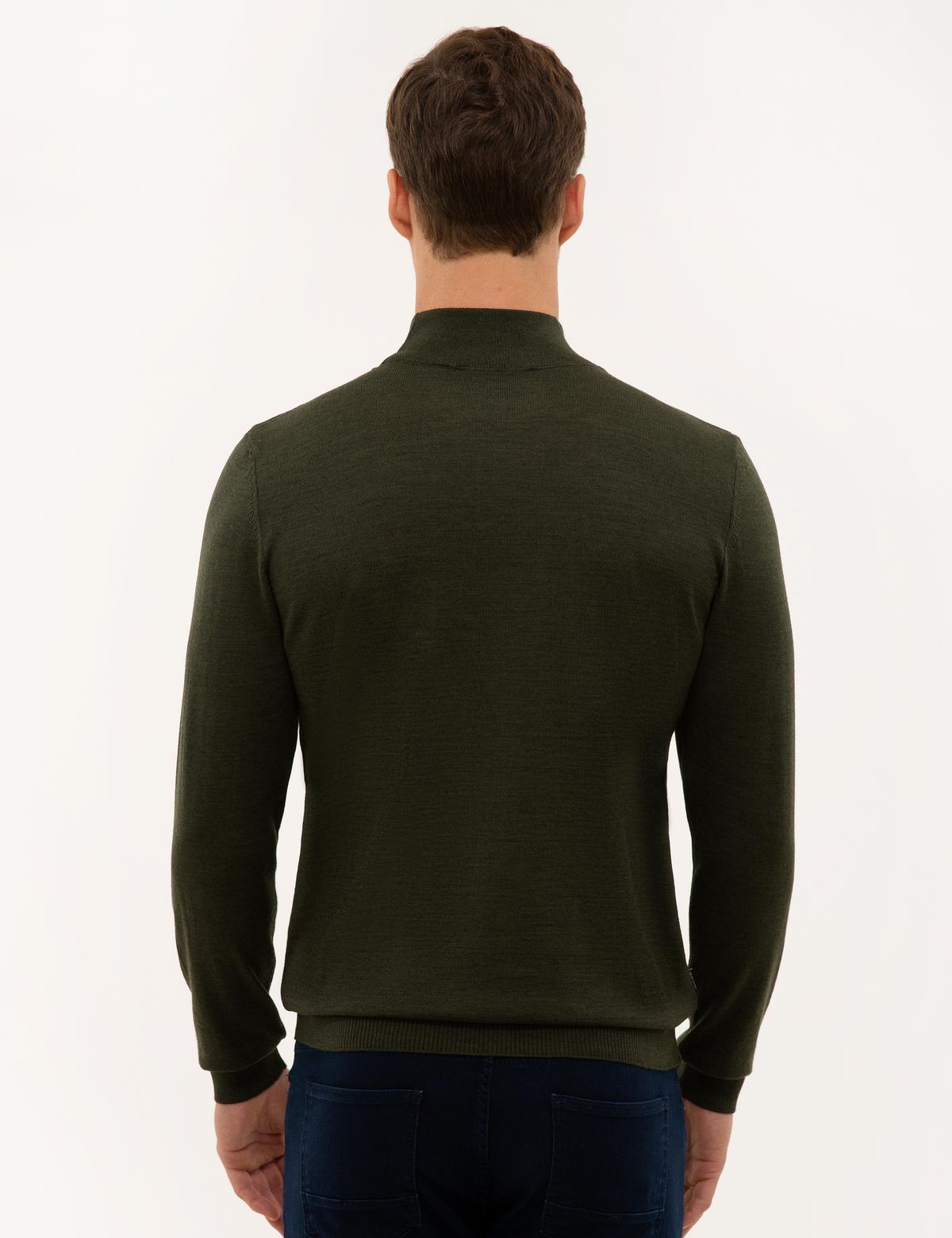 Yeşil Slim Fit Yarım Balıkçı Yaka Yün Karışımlı Basic Triko Kazak - 50228245053