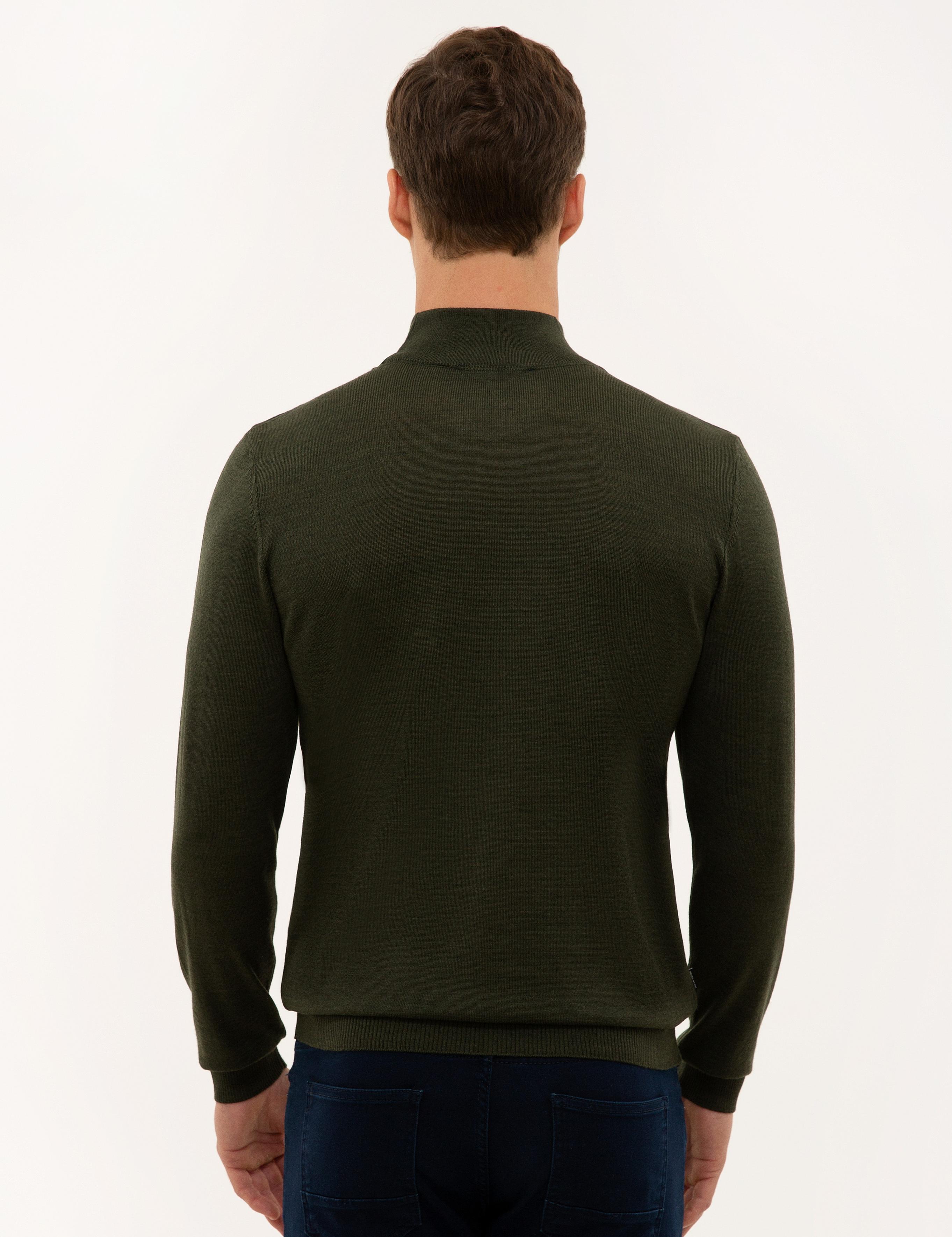 Yeşil Slim Fit Yarım Balıkçı Yaka Yün Karışımlı Basic Triko Kazak