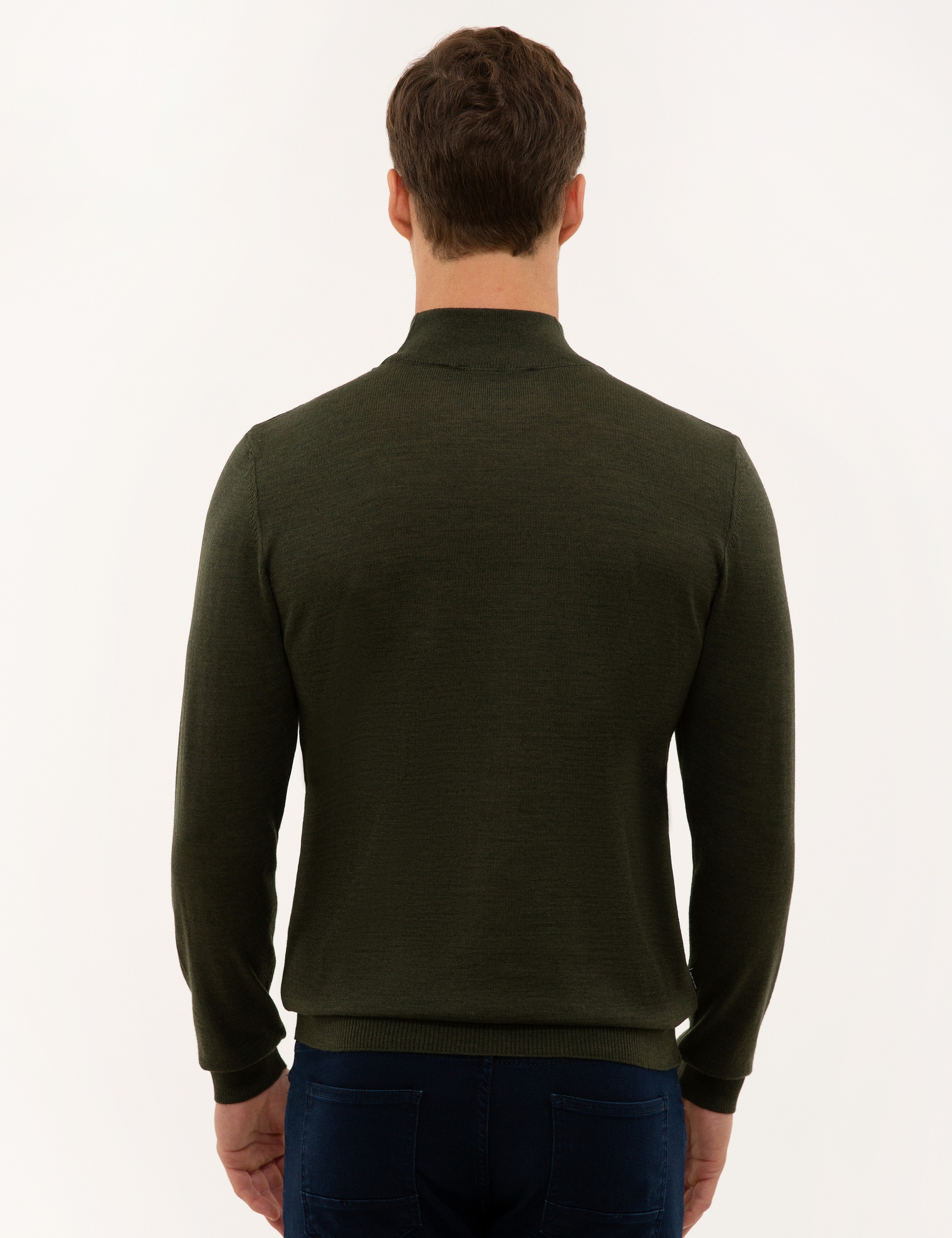 Yeşil Slim Fit Yarım Balıkçı Yaka Yün Karışımlı Basic Triko Kazak - Image 5