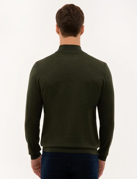 Yeşil Slim Fit Yarım Balıkçı Yaka Yün Karışımlı Basic Triko Kazak - 50228245053