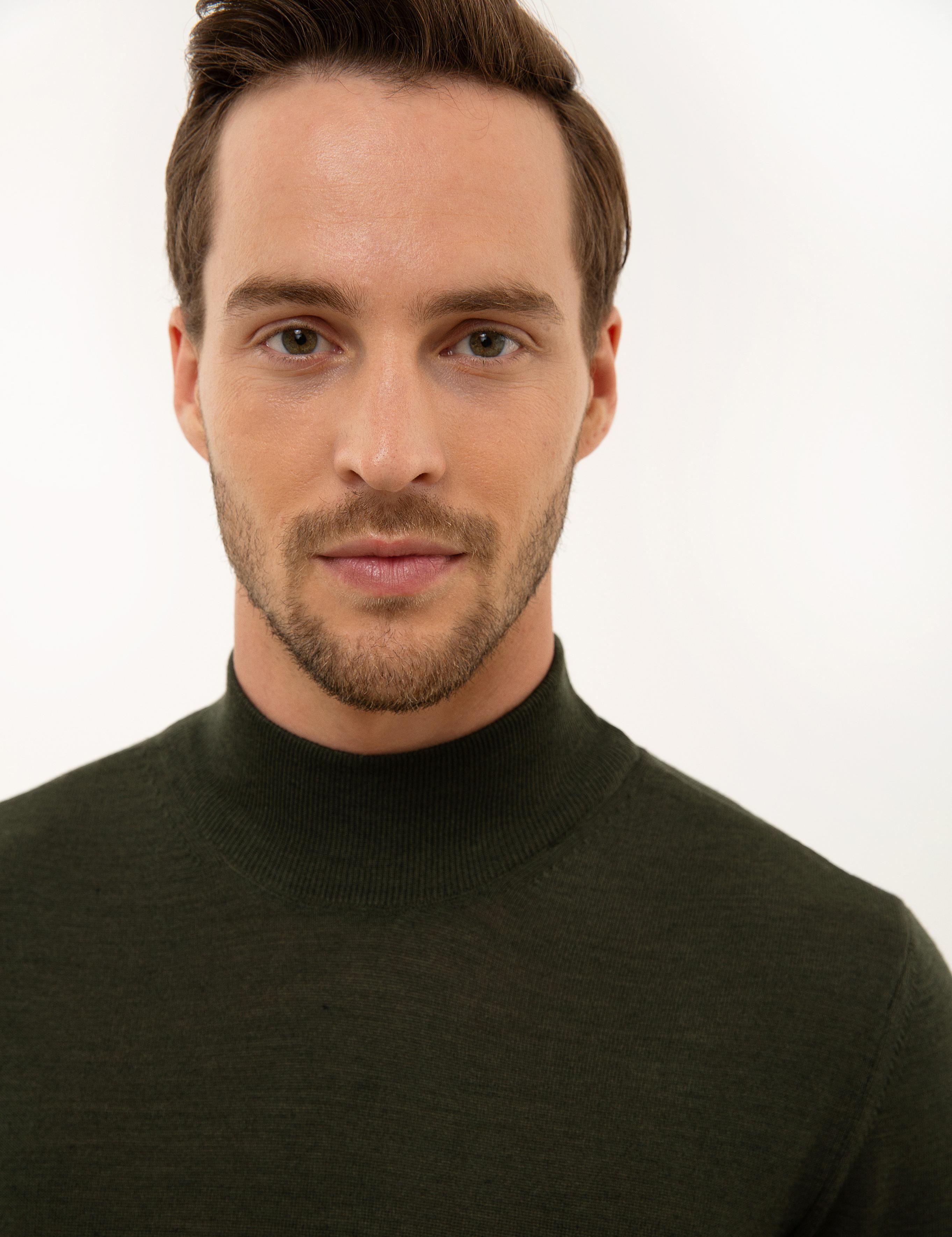 Yeşil Slim Fit Yarım Balıkçı Yaka Yün Karışımlı Basic Triko Kazak