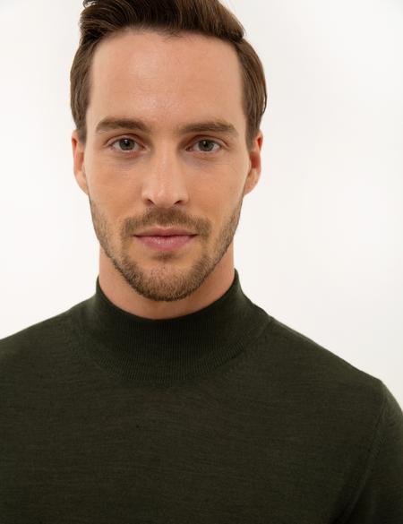 Yeşil Slim Fit Yarım Balıkçı Yaka Yün Karışımlı Basic Triko Kazak - 50228245053