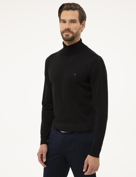 Siyah Slim Fit Tam Balıkçı Yaka Basic Triko Kazak - 50230785019