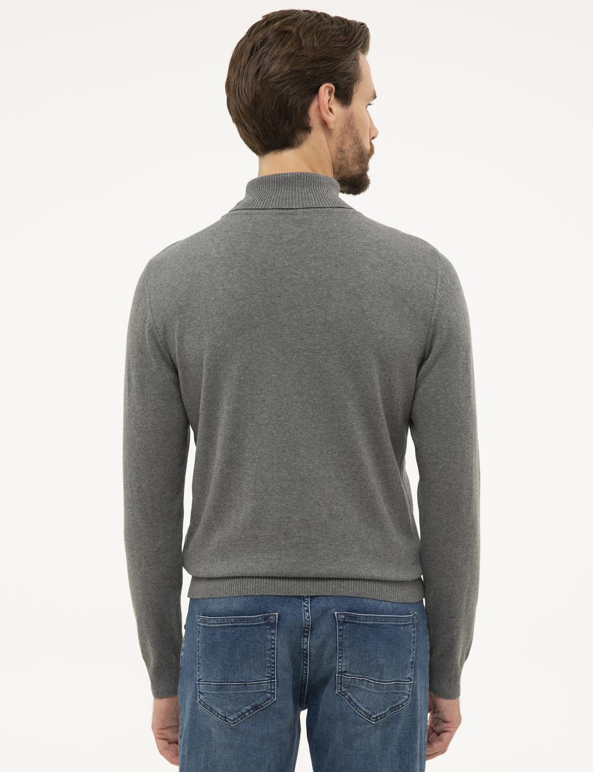 Gri Melanj Slim Fit Tam Balıkçı Yaka Basic Triko Kazak - 50230785077