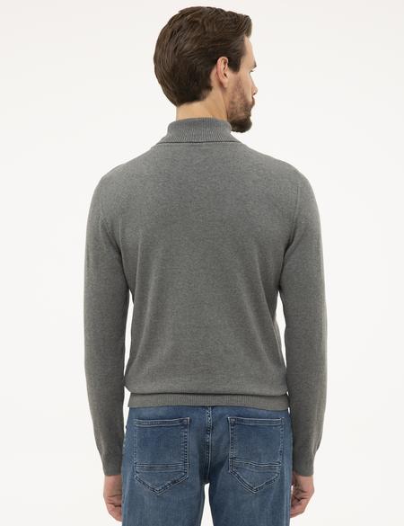 Gri Melanj Slim Fit Tam Balıkçı Yaka Basic Triko Kazak - 50230785077