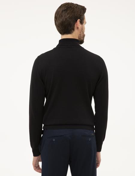 Siyah Slim Fit Tam Balıkçı Yaka Basic Triko Kazak - 50230785019