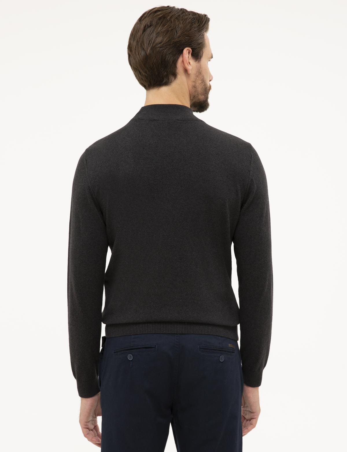 Antrasit Melanj Slim Fit Yarım Balıkçı Yaka Basic Triko Kazak - 50230807061