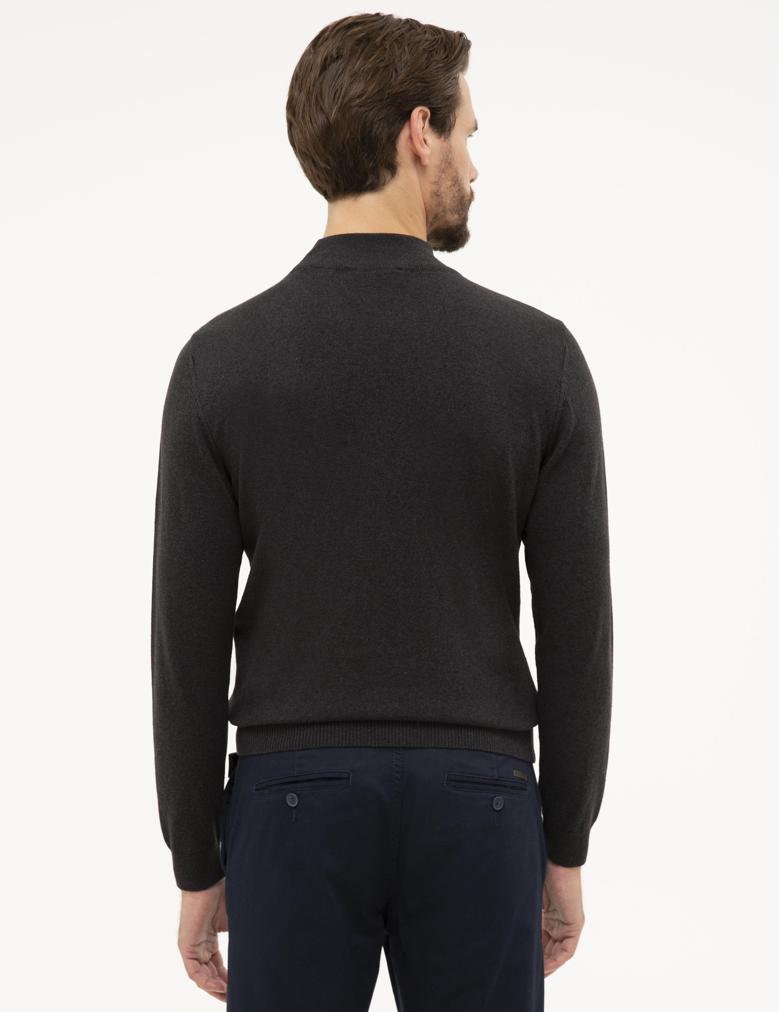 Antrasit Melanj Slim Fit Yarım Balıkçı Yaka Basic Triko Kazak