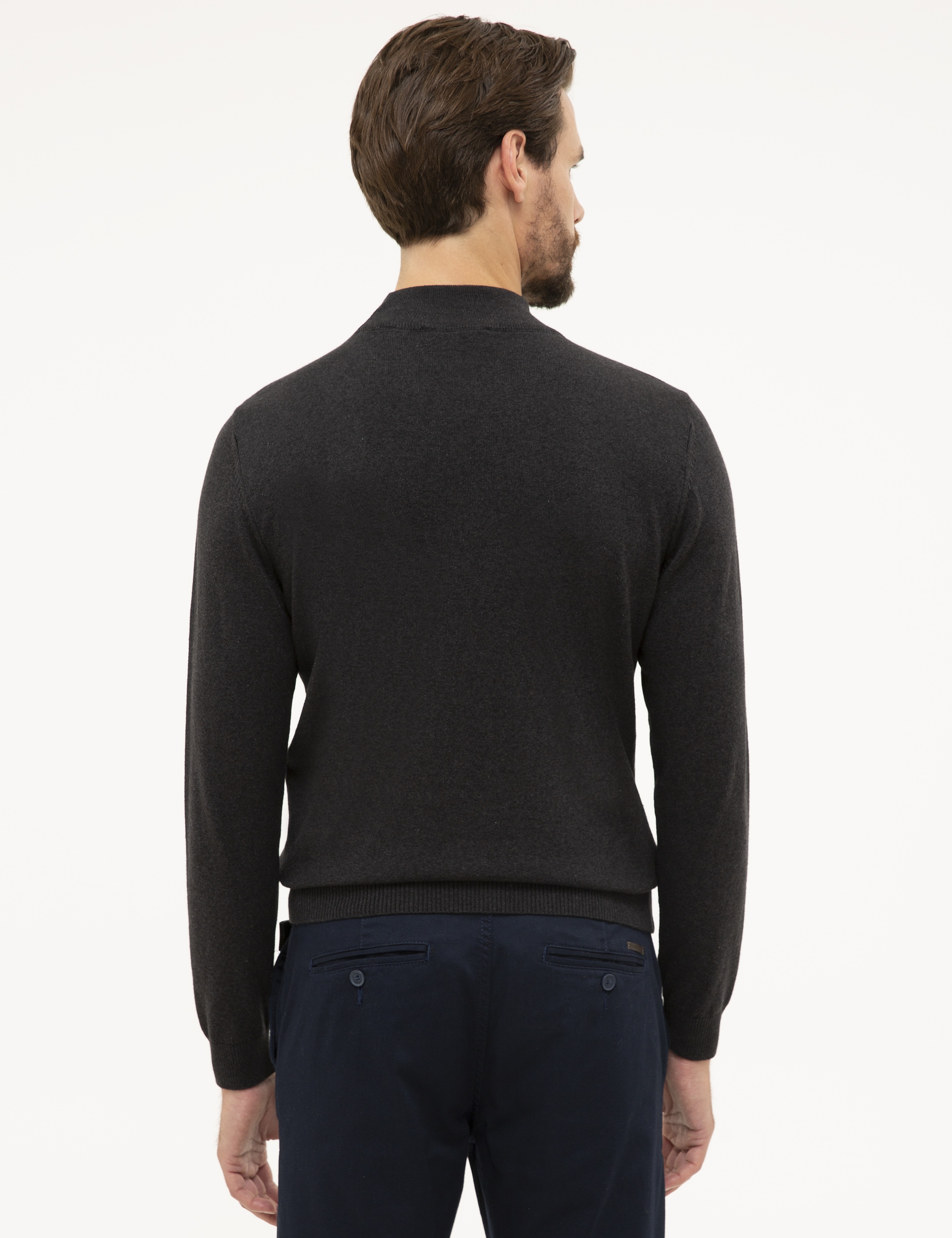 Antrasit Melanj Slim Fit Yarım Balıkçı Yaka Basic Triko Kazak - Image 4