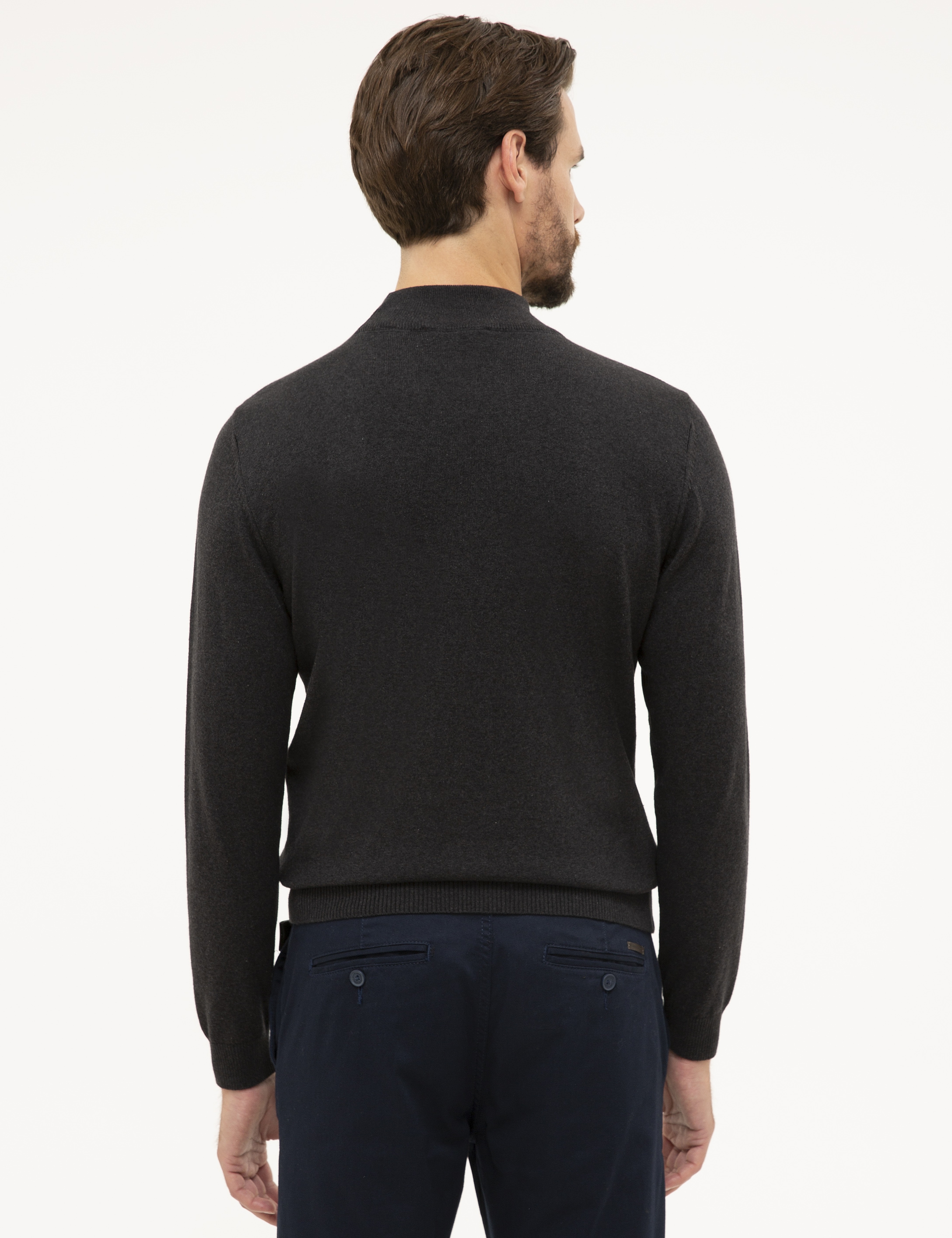 Antrasit Melanj Slim Fit Yarım Balıkçı Yaka Basic Triko Kazak