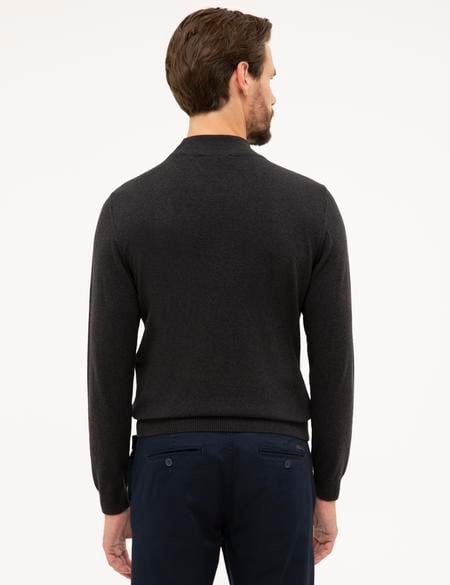 Antrasit Melanj Slim Fit Yarım Balıkçı Yaka Basic Triko Kazak - 50230807061