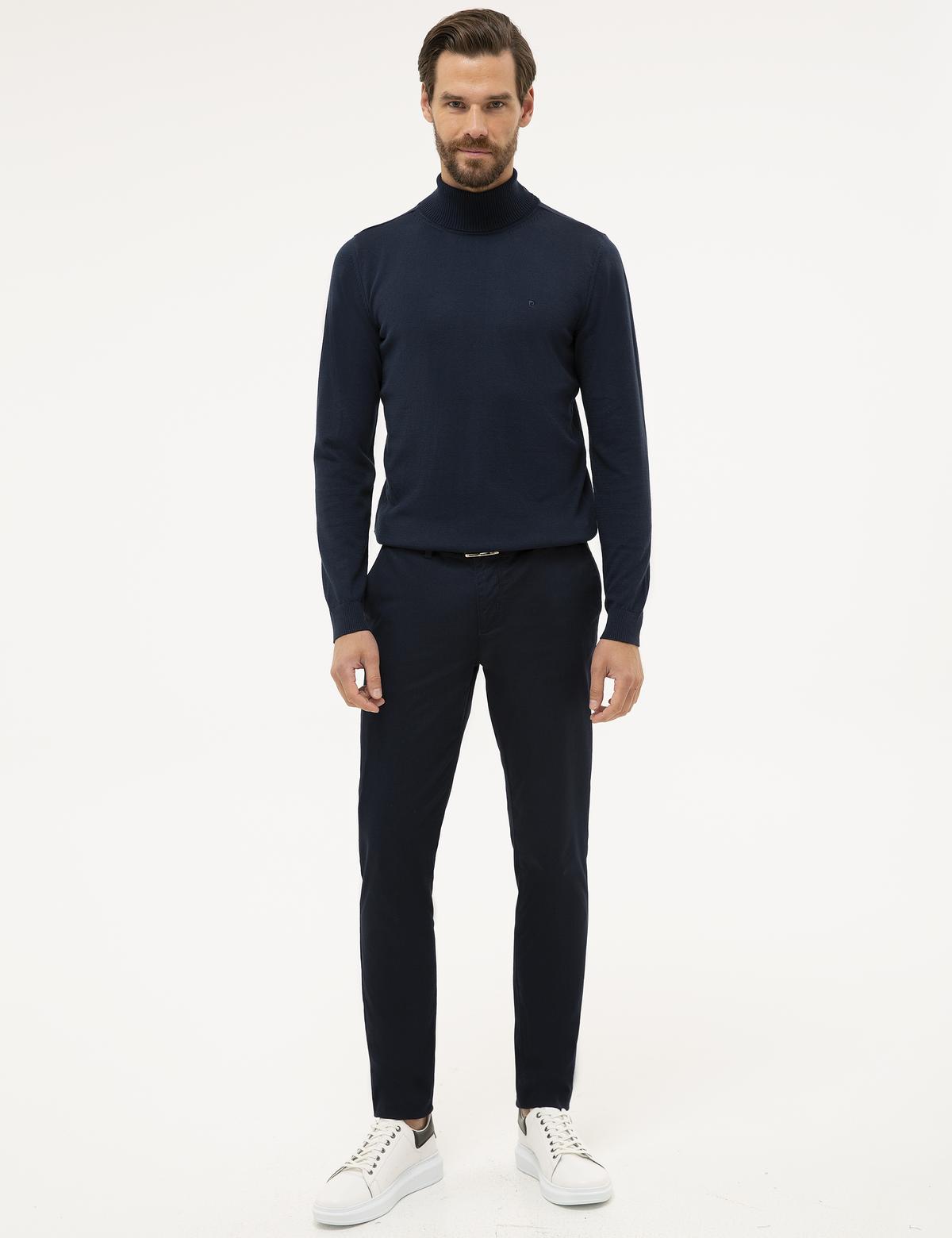 Lacivert Slim Fit Tam Balıkçı Yaka Basic Triko Kazak - 50230785006