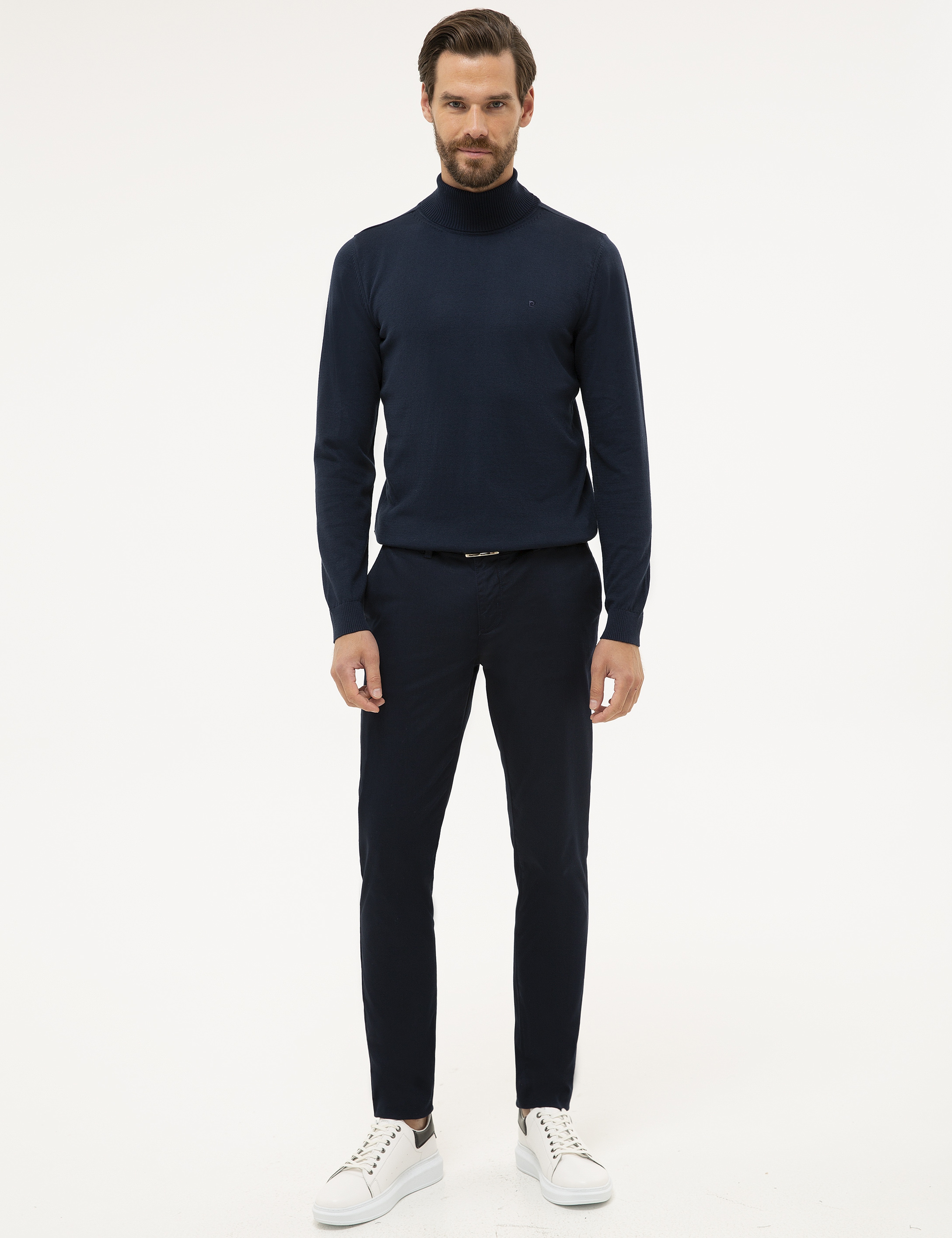 Lacivert Slim Fit Tam Balıkçı Yaka Basic Triko Kazak