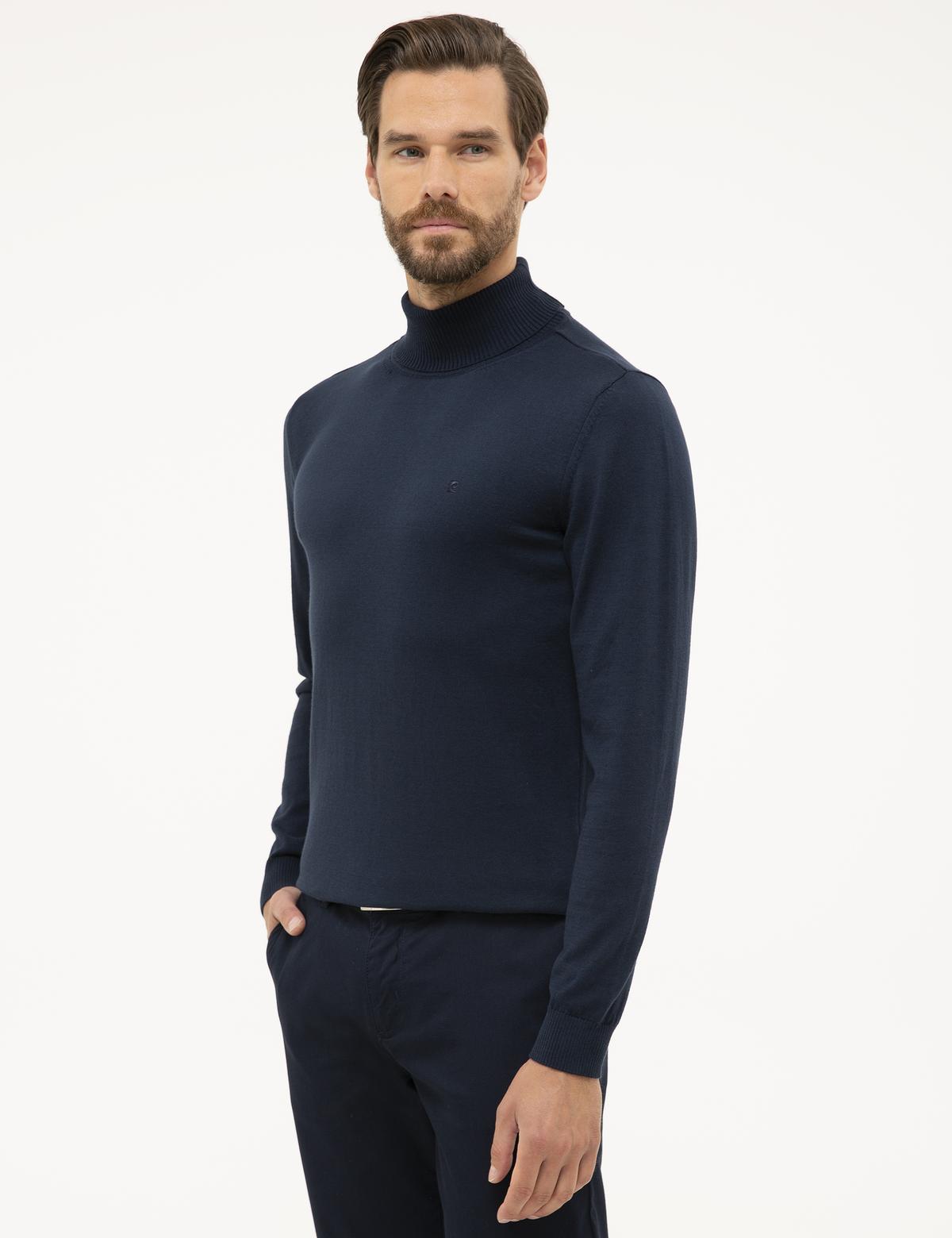 Lacivert Slim Fit Tam Balıkçı Yaka Basic Triko Kazak - 50230785006