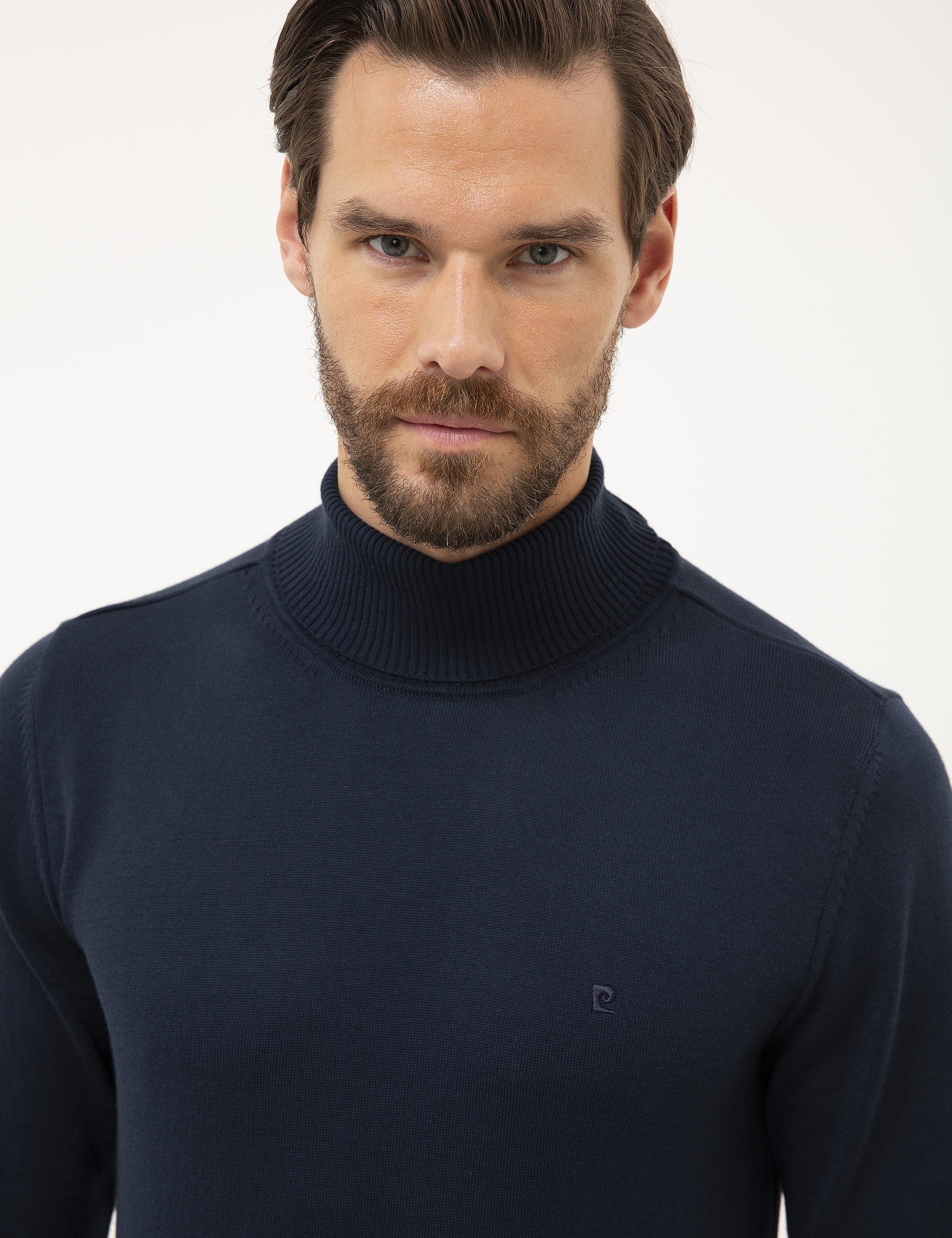 Lacivert Slim Fit Tam Balıkçı Yaka Basic Triko Kazak