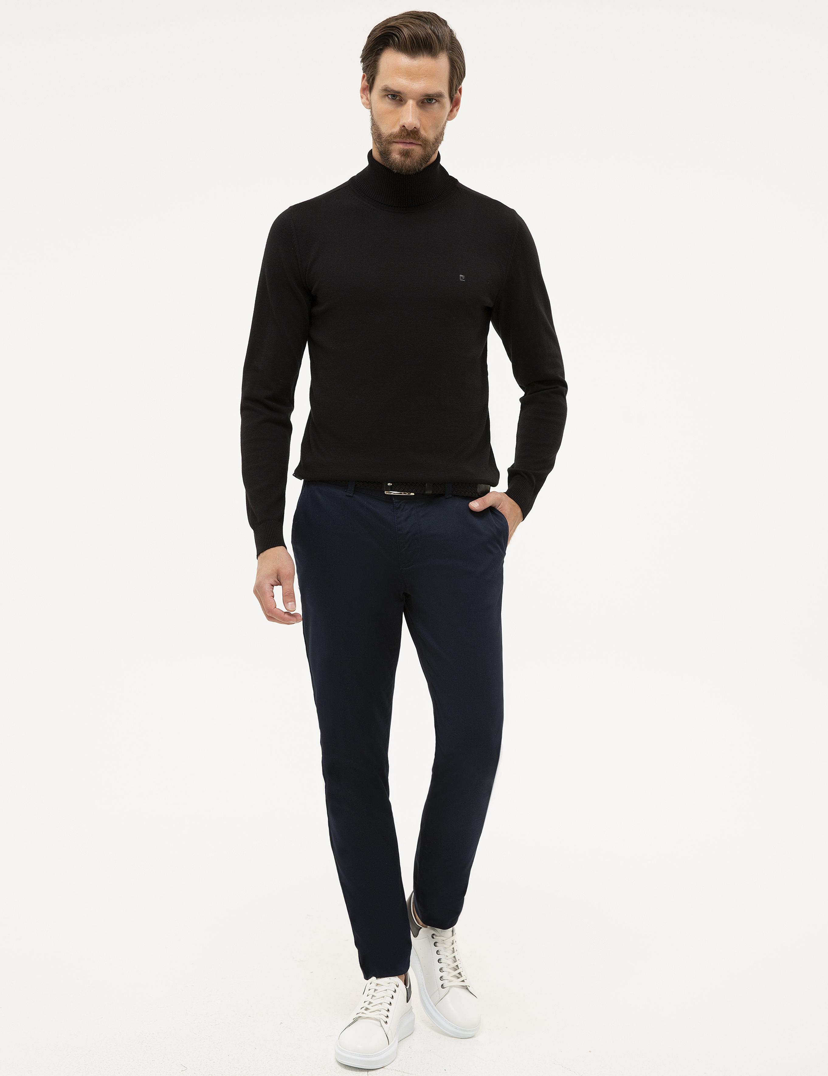 Siyah Slim Fit Tam Balıkçı Yaka Basic Triko Kazak