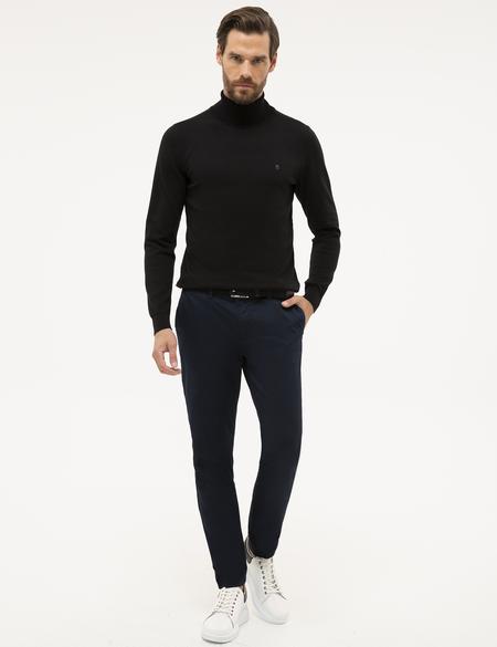 Siyah Slim Fit Tam Balıkçı Yaka Basic Triko Kazak - 50230785019