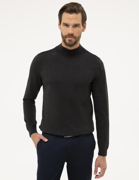 Antrasit Melanj Slim Fit Yarım Balıkçı Yaka Basic Triko Kazak - 50230807061