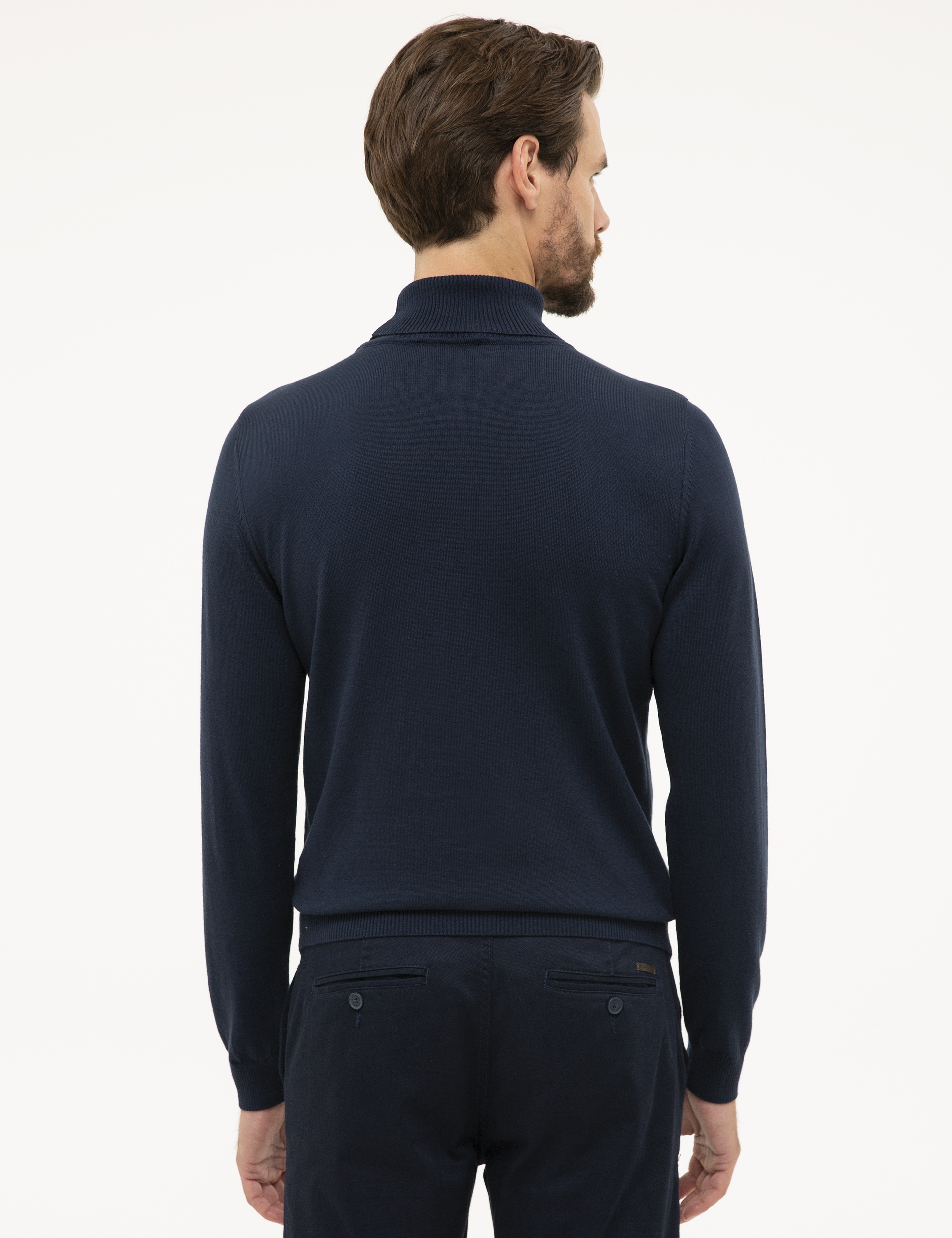 Lacivert Slim Fit Tam Balıkçı Yaka Basic Triko Kazak - Image 4