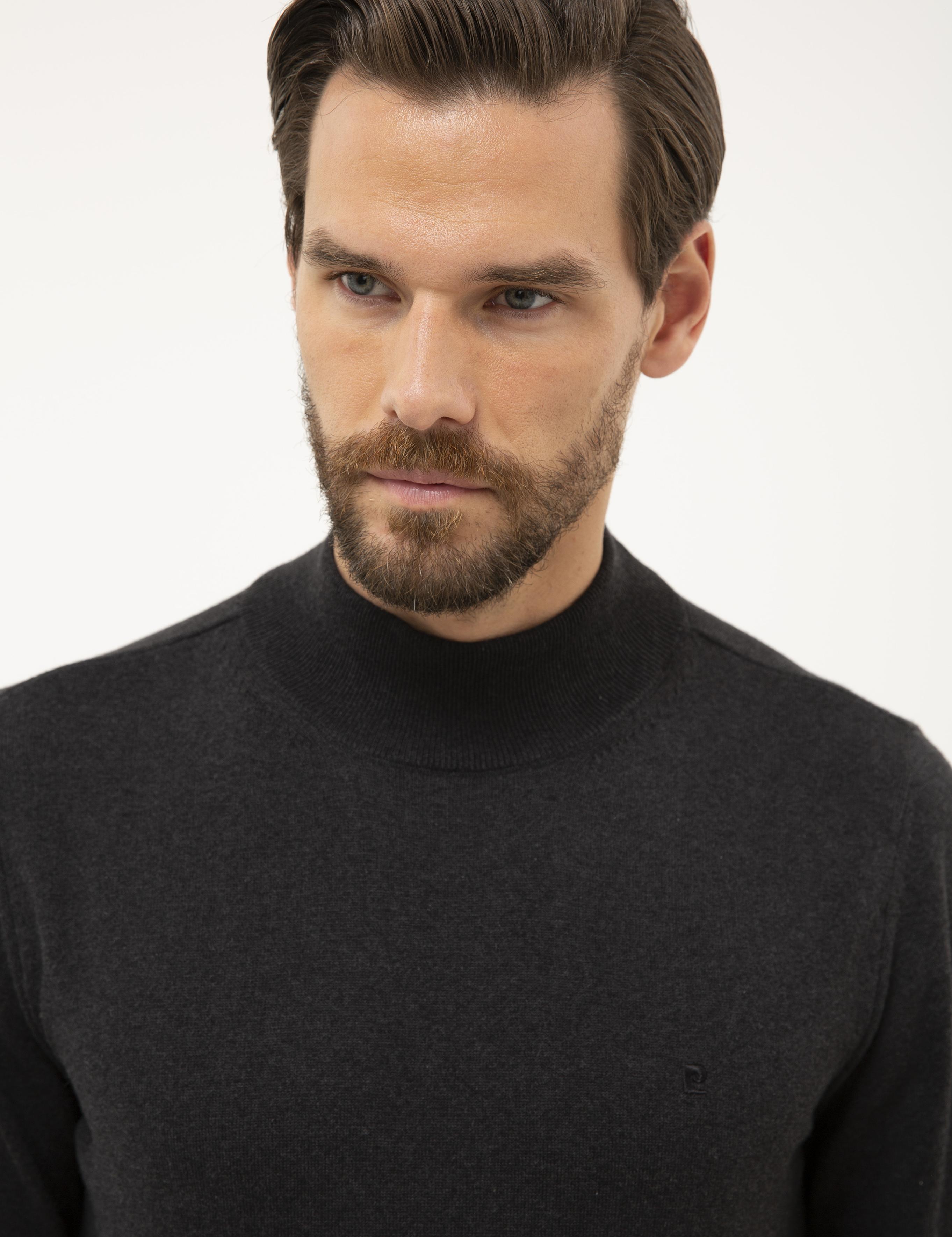 Antrasit Melanj Slim Fit Yarım Balıkçı Yaka Basic Triko Kazak