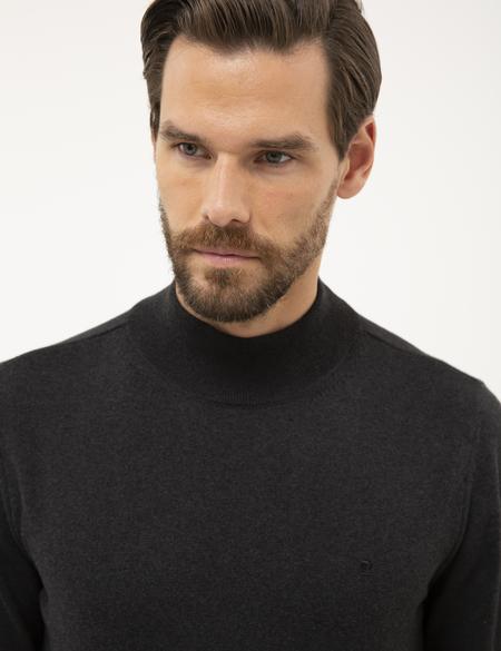 Antrasit Melanj Slim Fit Yarım Balıkçı Yaka Basic Triko Kazak - 50230807061