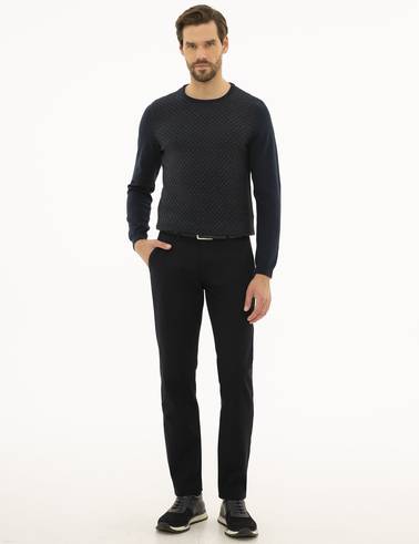 Lacivert Slim Fit Bisiklet Yaka Triko Kazak