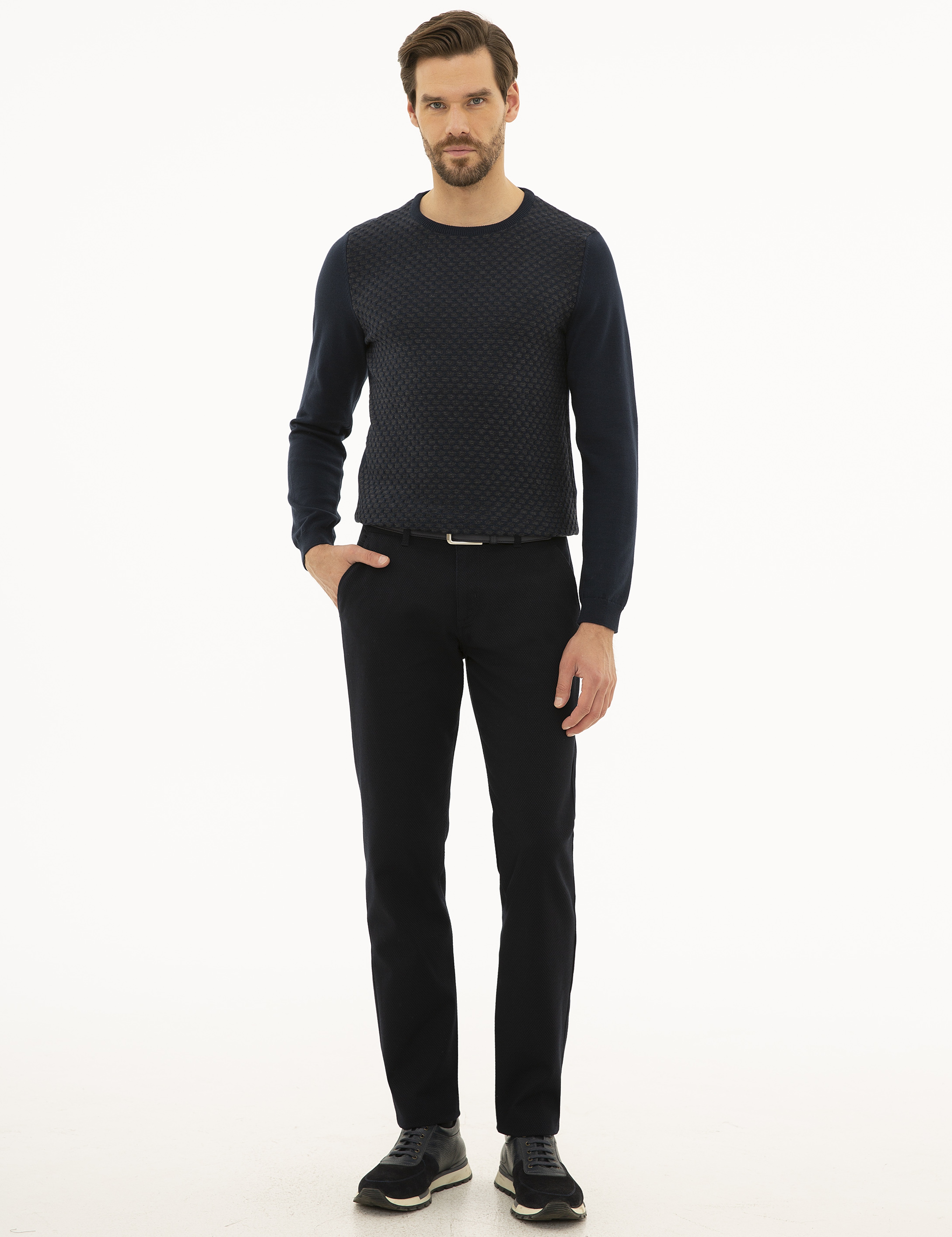 Lacivert Slim Fit Bisiklet Yaka Triko Kazak - Image 5