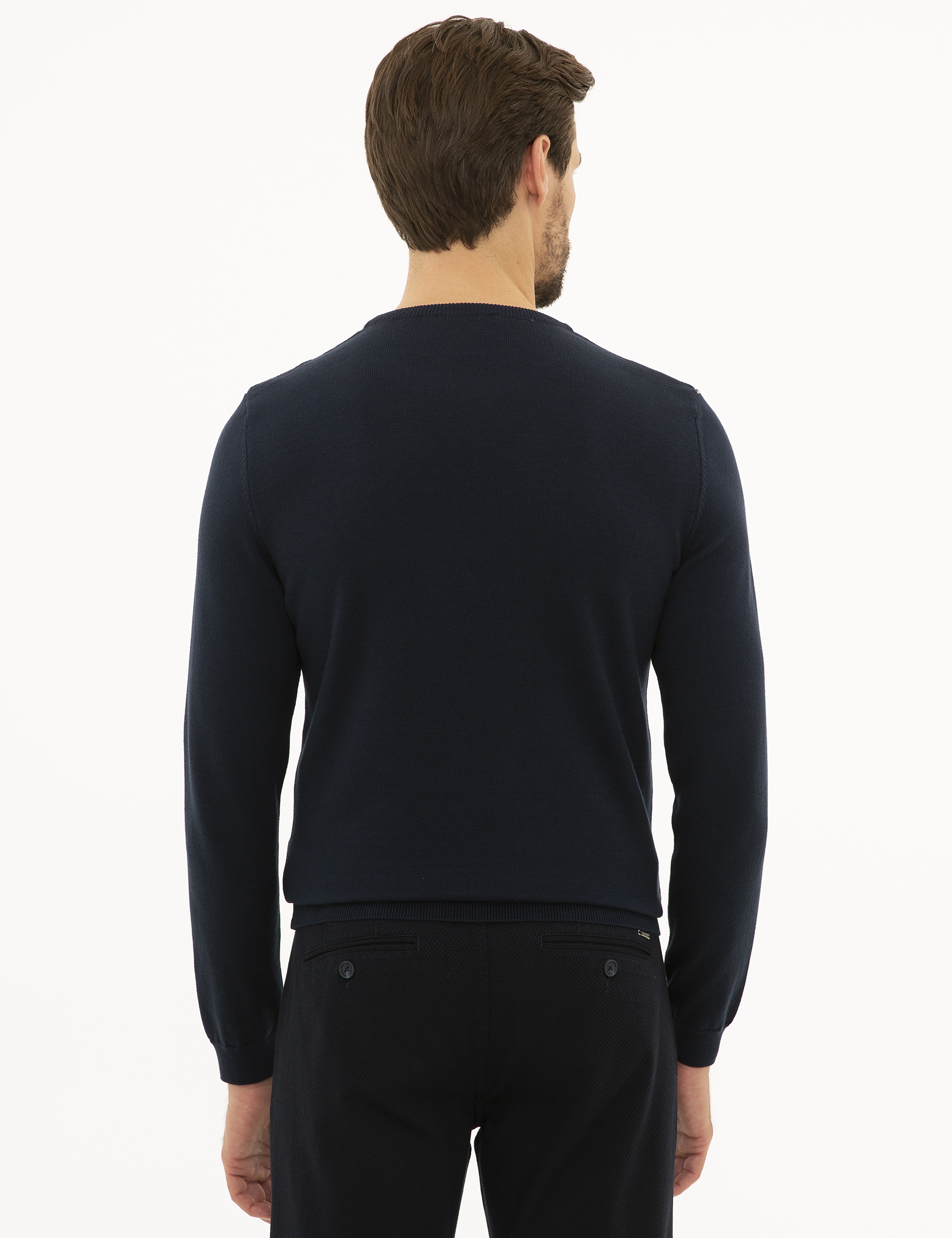 Lacivert Slim Fit Bisiklet Yaka Triko Kazak - Image 4