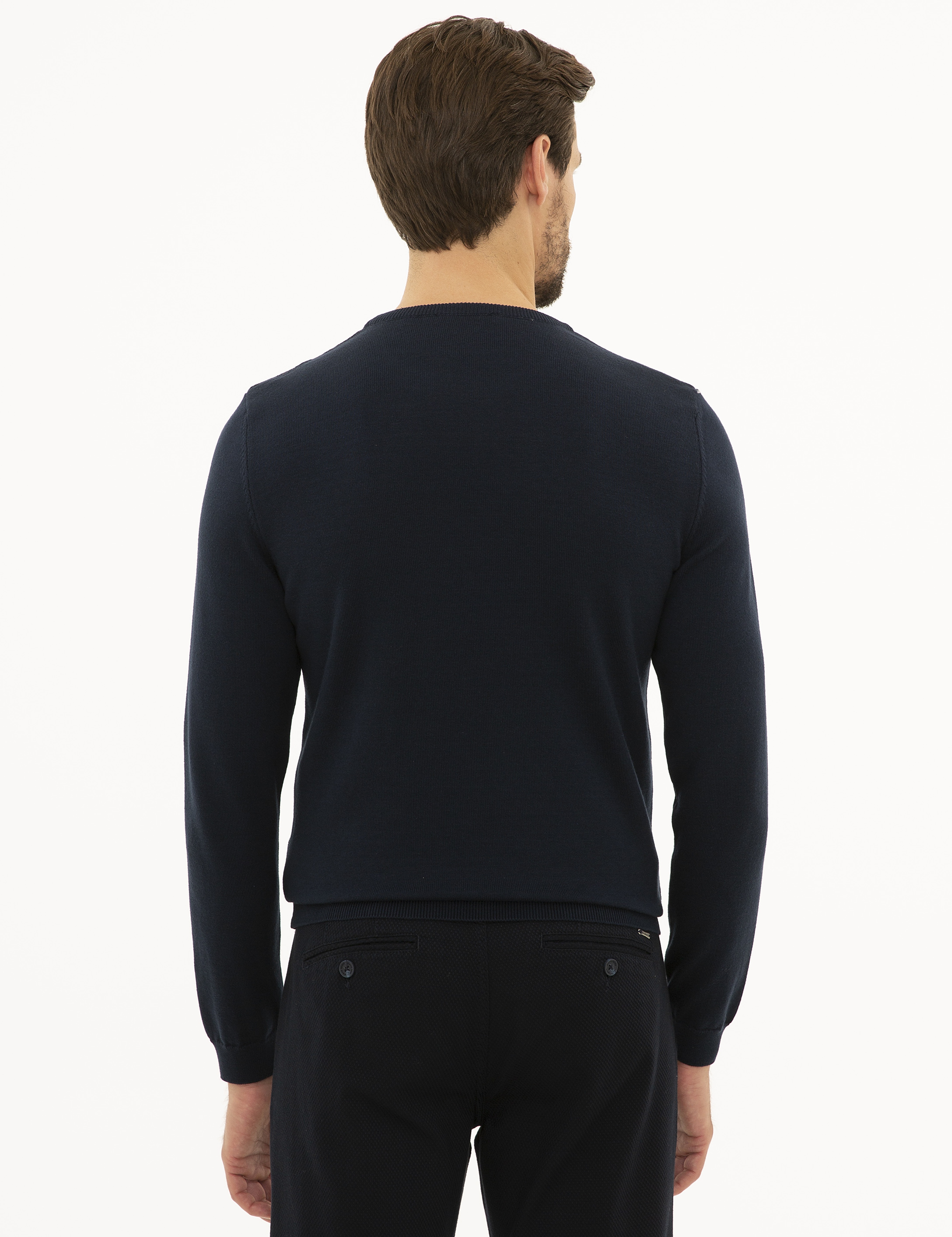 Lacivert Slim Fit Bisiklet Yaka Triko Kazak