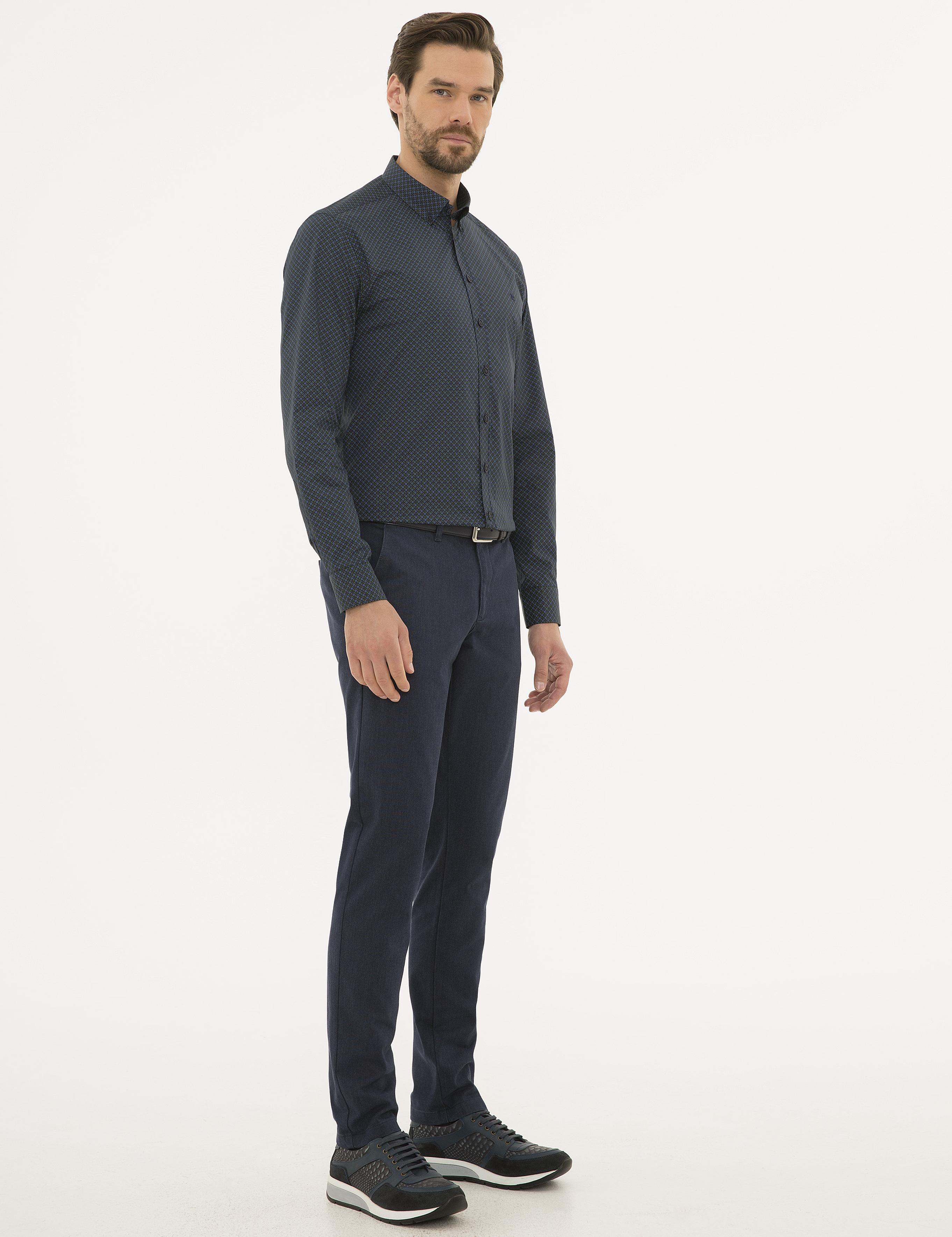 Lacivert Slim Fit Kanvas Pantolon