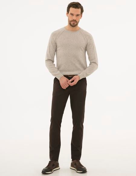 Koyu Kahverengi Slim Fit Kanvas Pantolon - 50230174065