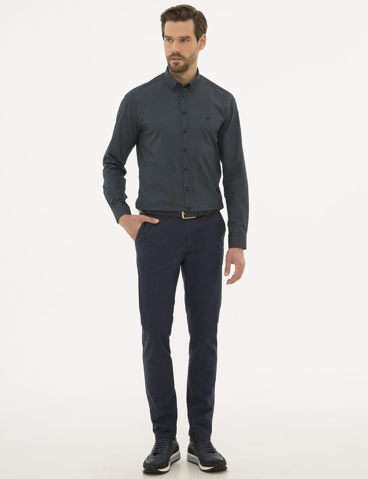 Lacivert Slim Fit Kanvas Pantolon