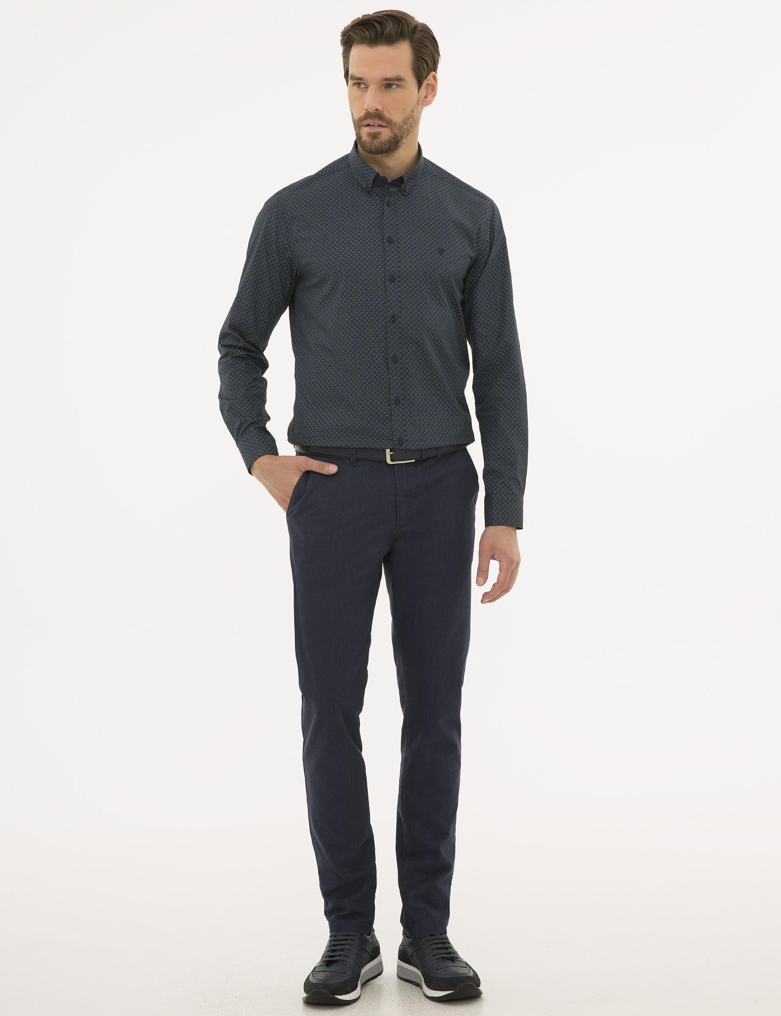 Lacivert Slim Fit Kanvas Pantolon