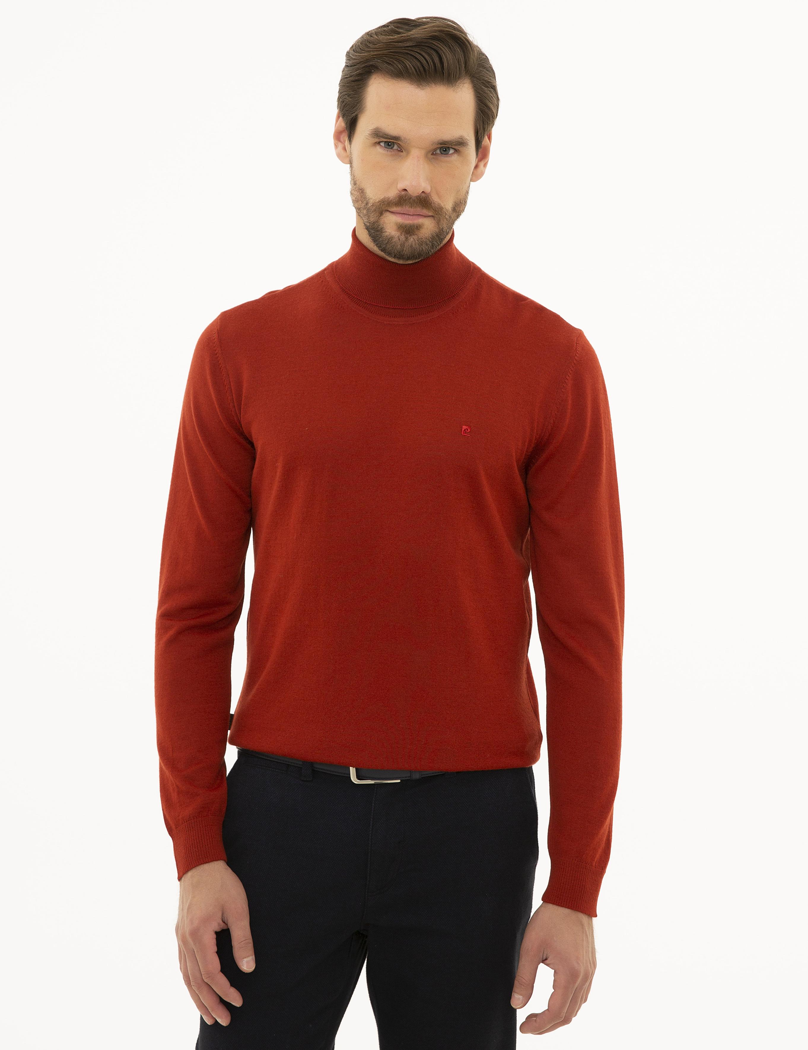 Kiremit Slim Fit Balıkçı Yaka Yün Karışımlı Basic Triko Kazak