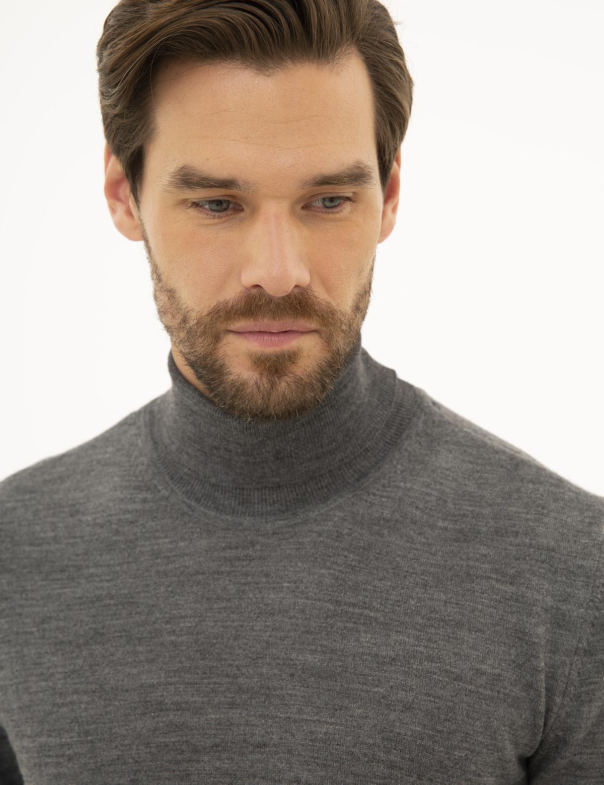 Gri Melanj Slim Fit Basic Kazak - 50227093043