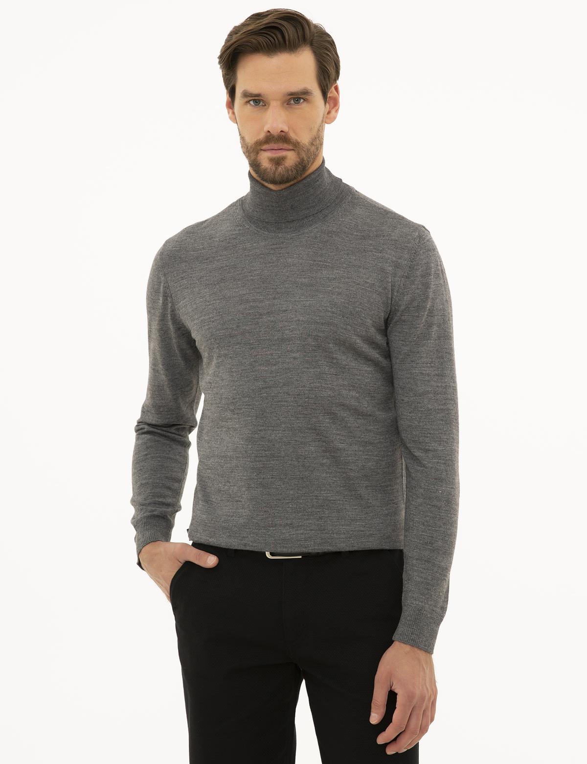 Gri Melanj Slim Fit Basic Kazak